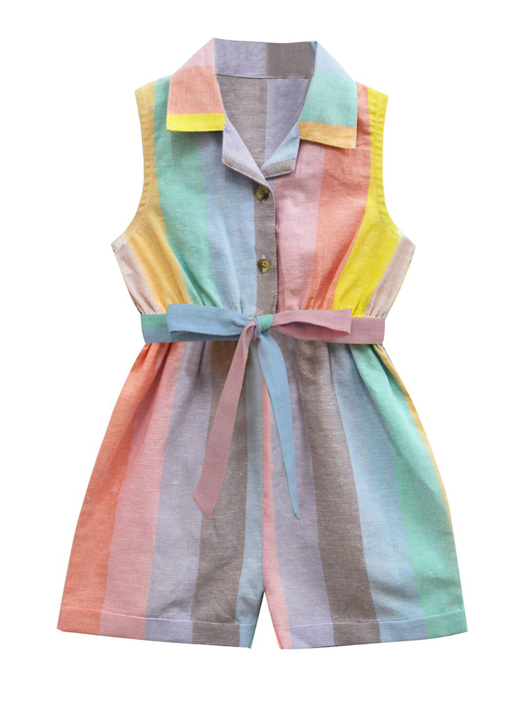 

A T U N Girls Orange & Yellow Colourblocked Playsuit
