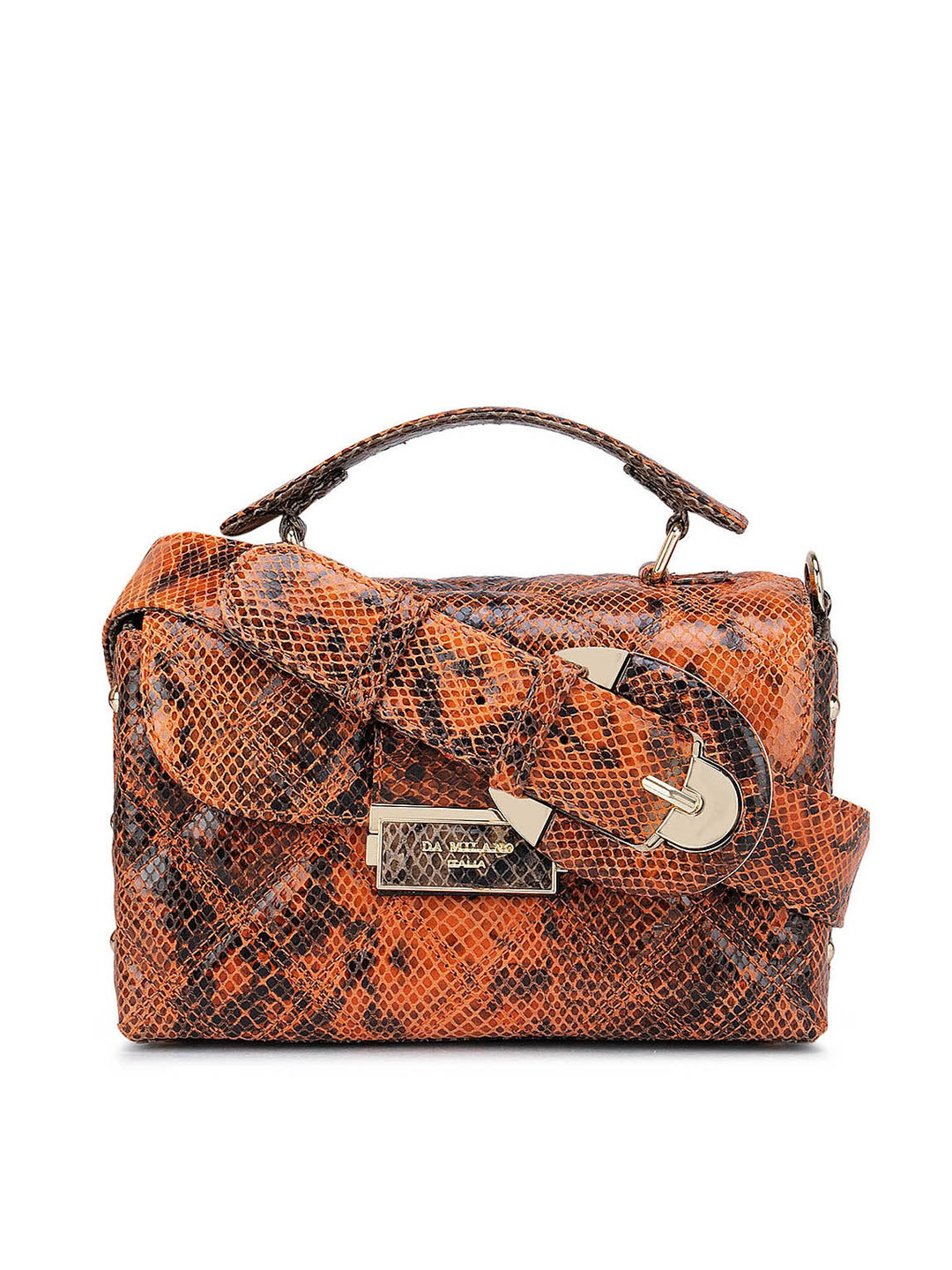 

Da Milano Orange & Brown Animal Textured Leather Structured Satchel