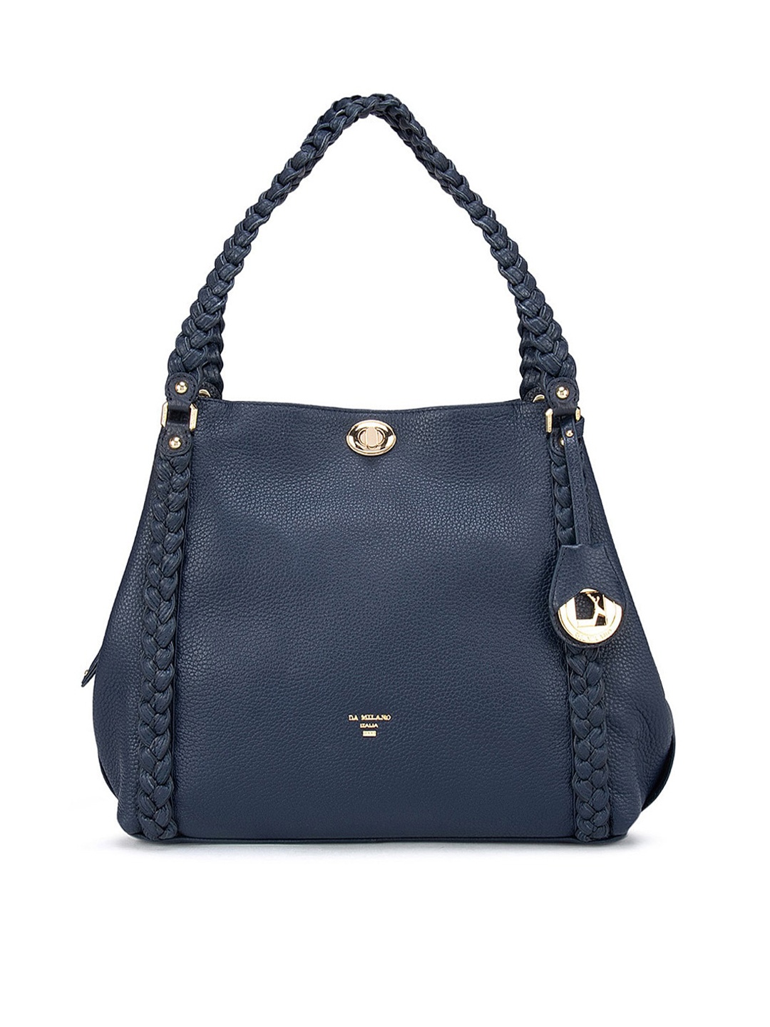

Da Milano Blue Leather Structured Shoulder Bag With Quilted Details