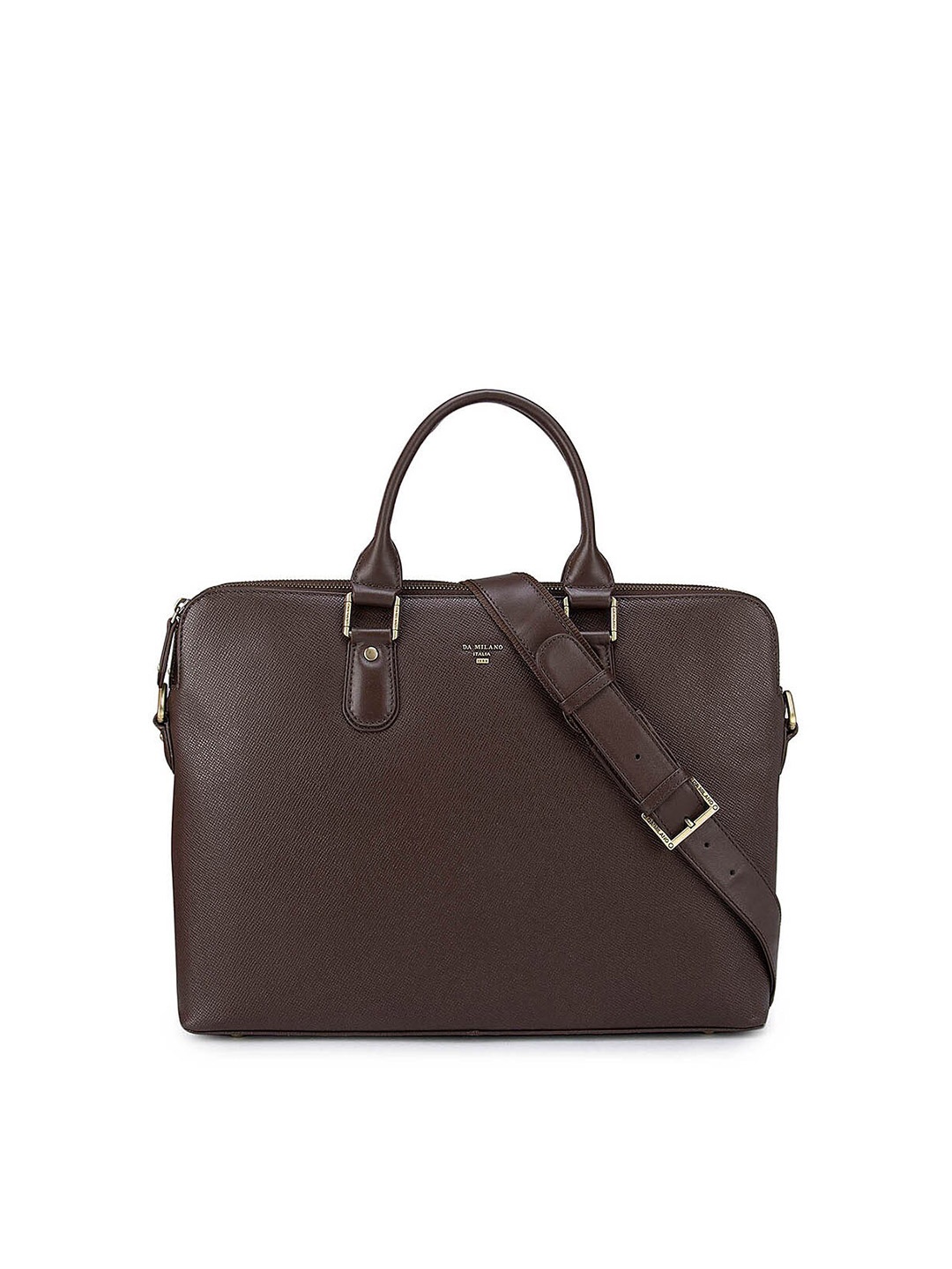 

Da Milano Unisex Brown Textured Leather Laptop Bag- 15"
