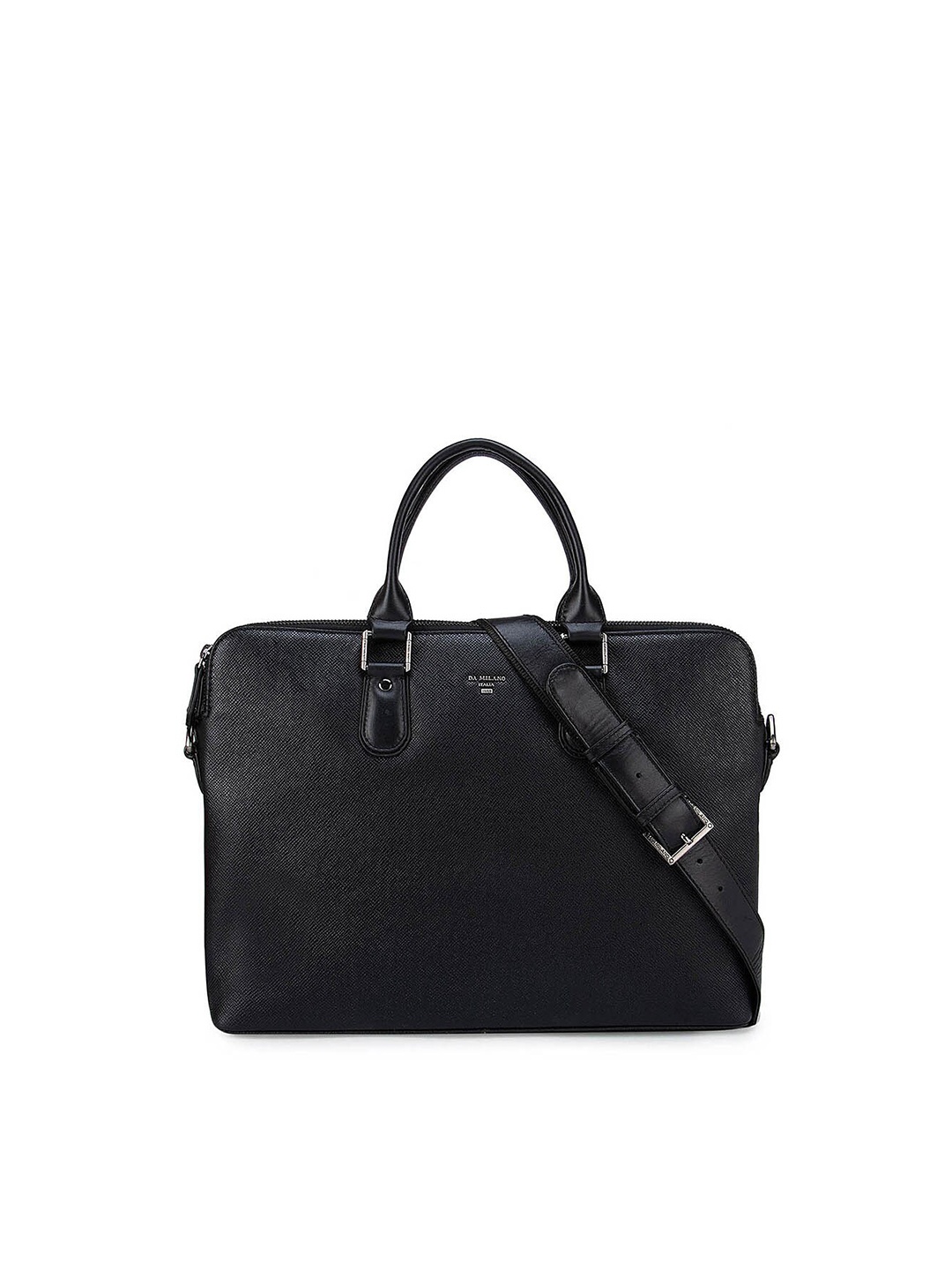 

Da Milano Unisex Black Textured Leather 15" Laptop Bag