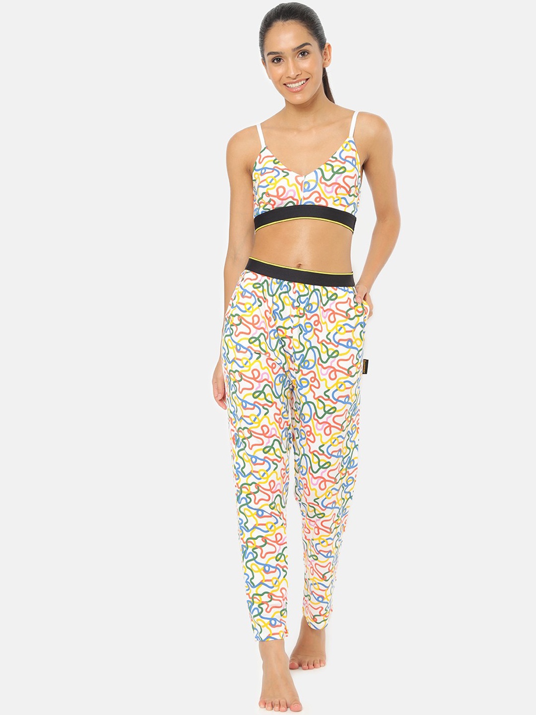 

bummer Women White Micro Modal String Theory Printed Lounge Pants