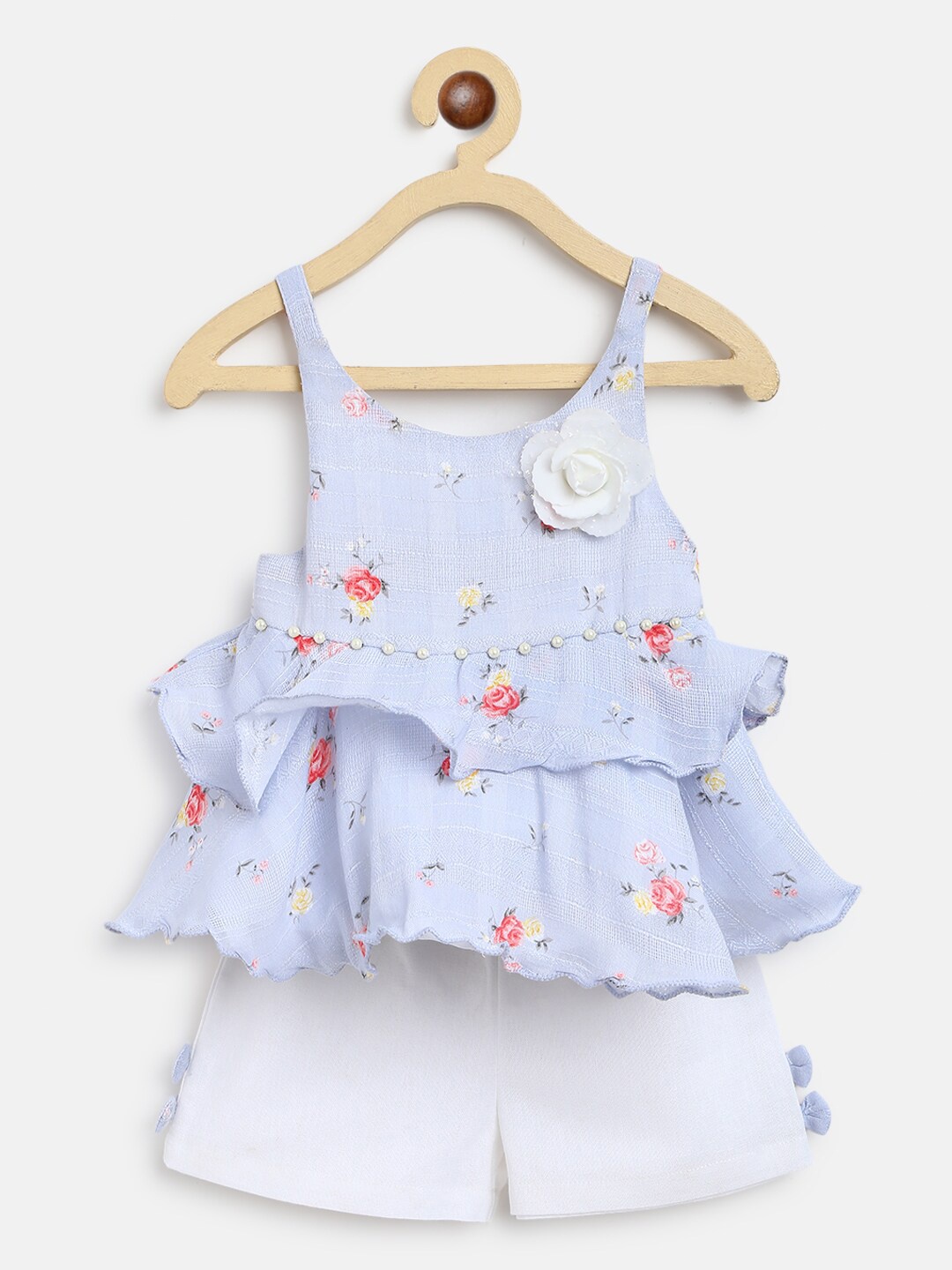 

Nauti Nati Girls Blue & White Printed Cotton Top with Shorts