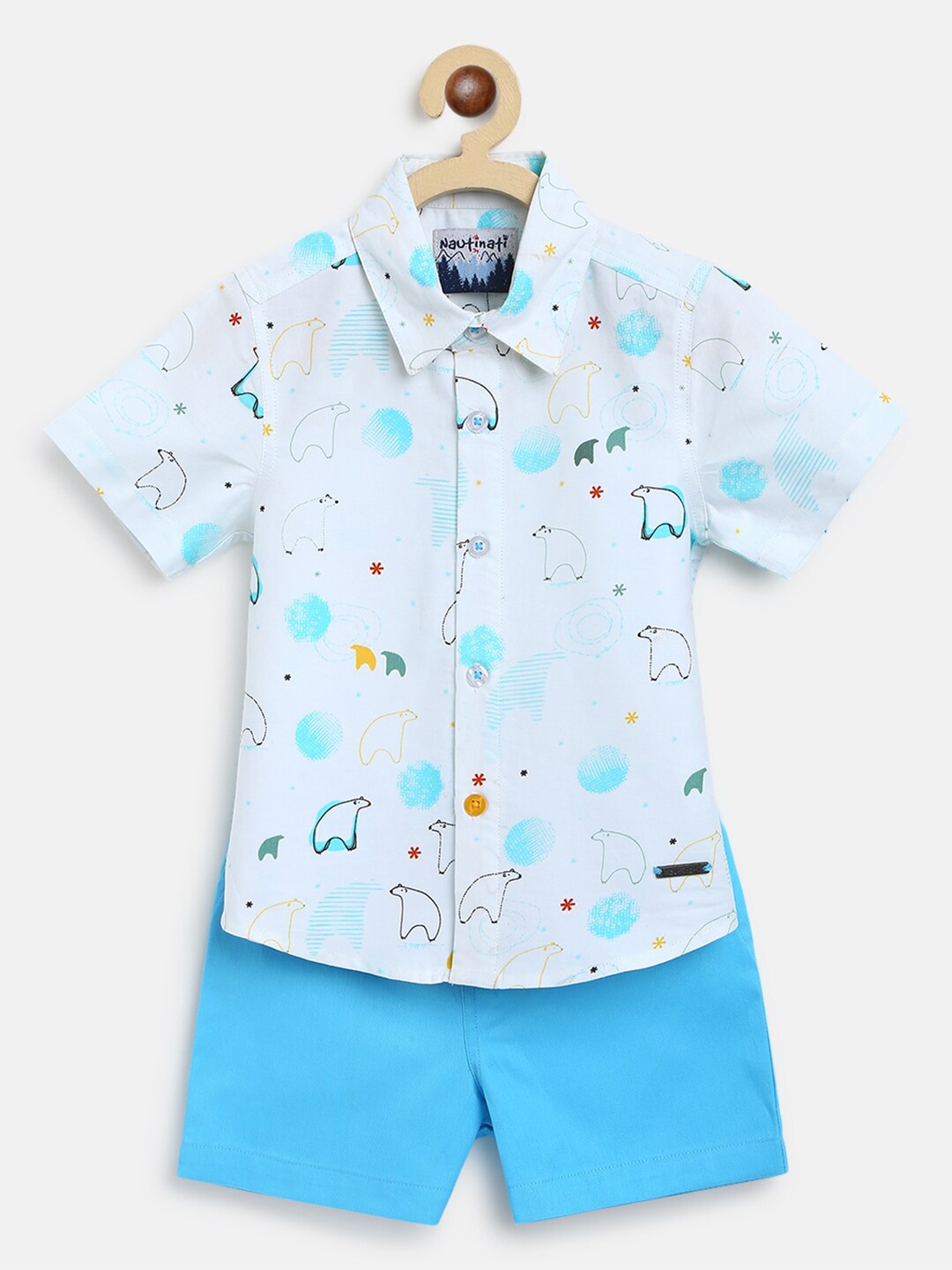 

Nauti Nati Boys Blue Printed Shirt with Shorts