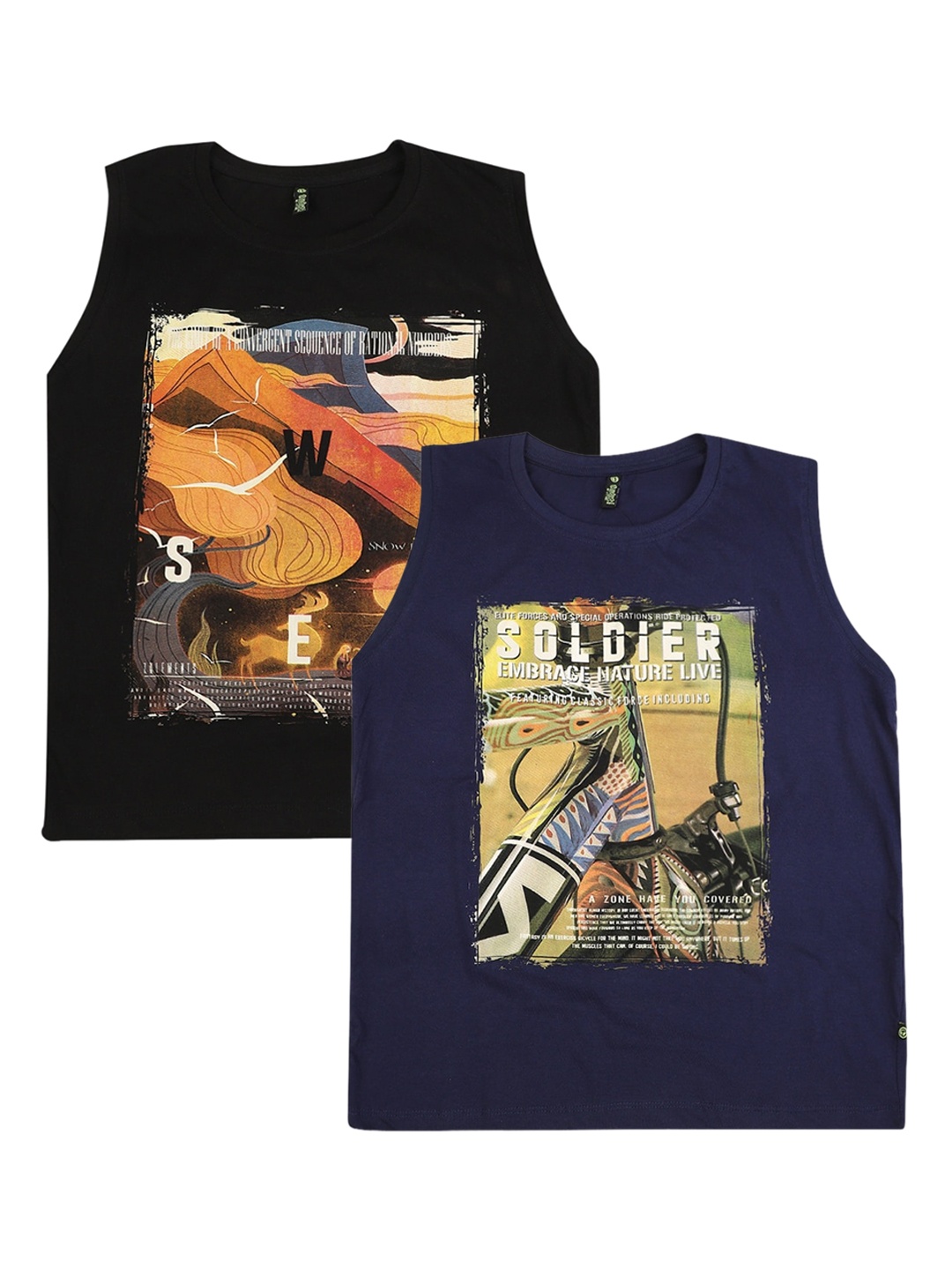 

V-Mart Boys Pack of 2 Printed Undershirts Innerwear Vests, Black