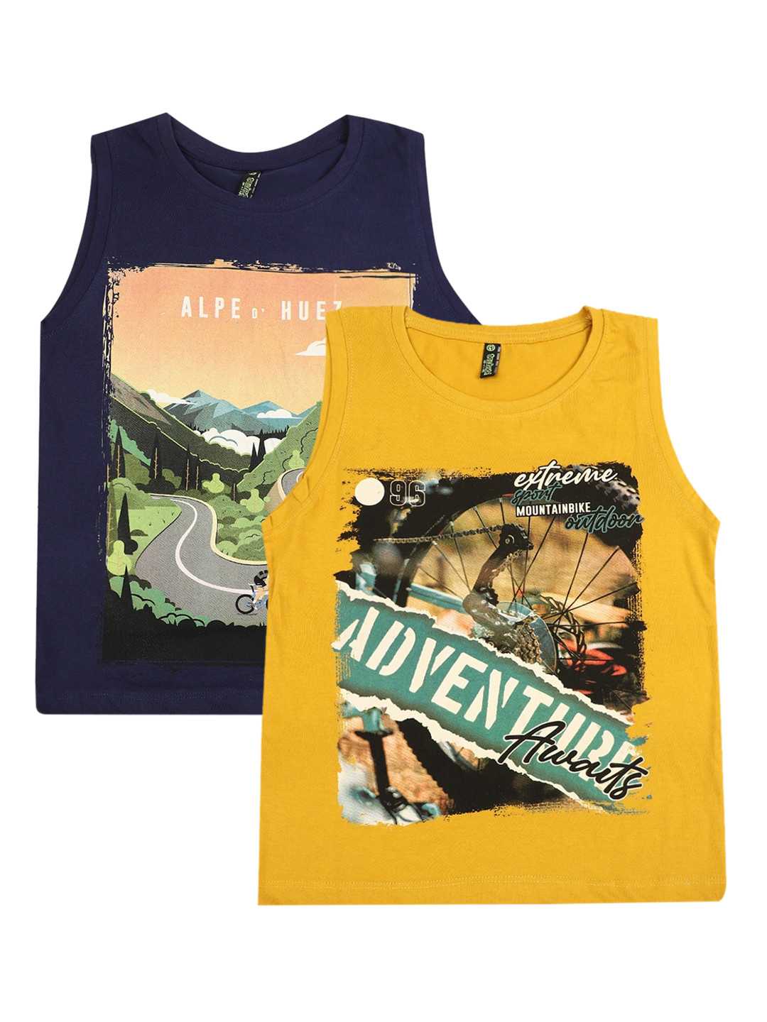 

V-Mart Kids Pack Of 2 Printed Pure Cotton Innerwear Vests, Navy blue