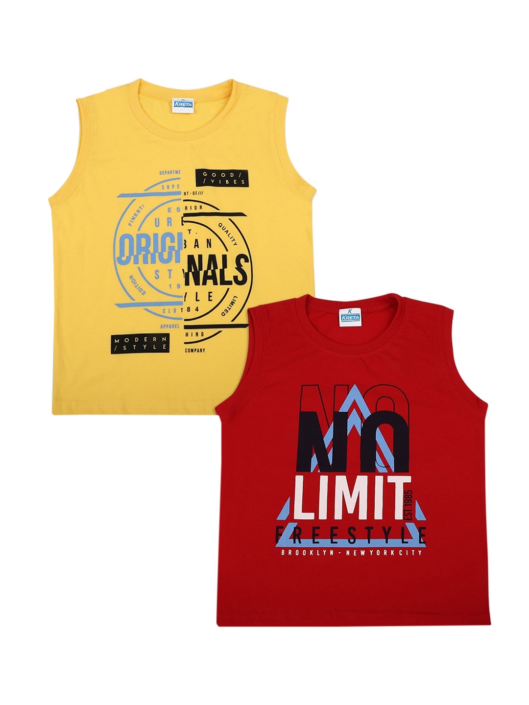 V-Mart Boys Pack of 2 Yellow & Red Printed Tanks