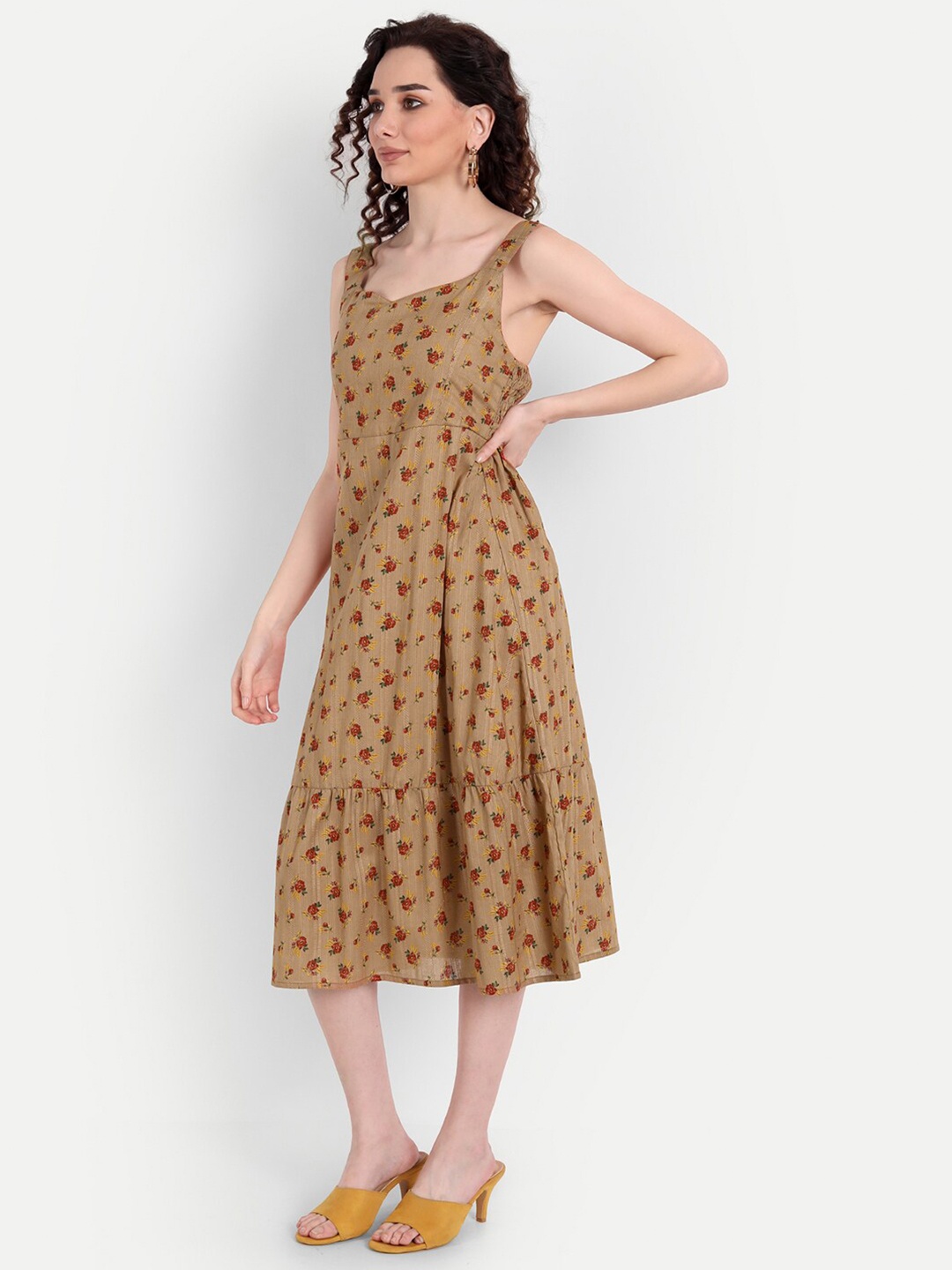 

Aaruvi Ruchi Verma Women Brown & Red Floral Midi Dress