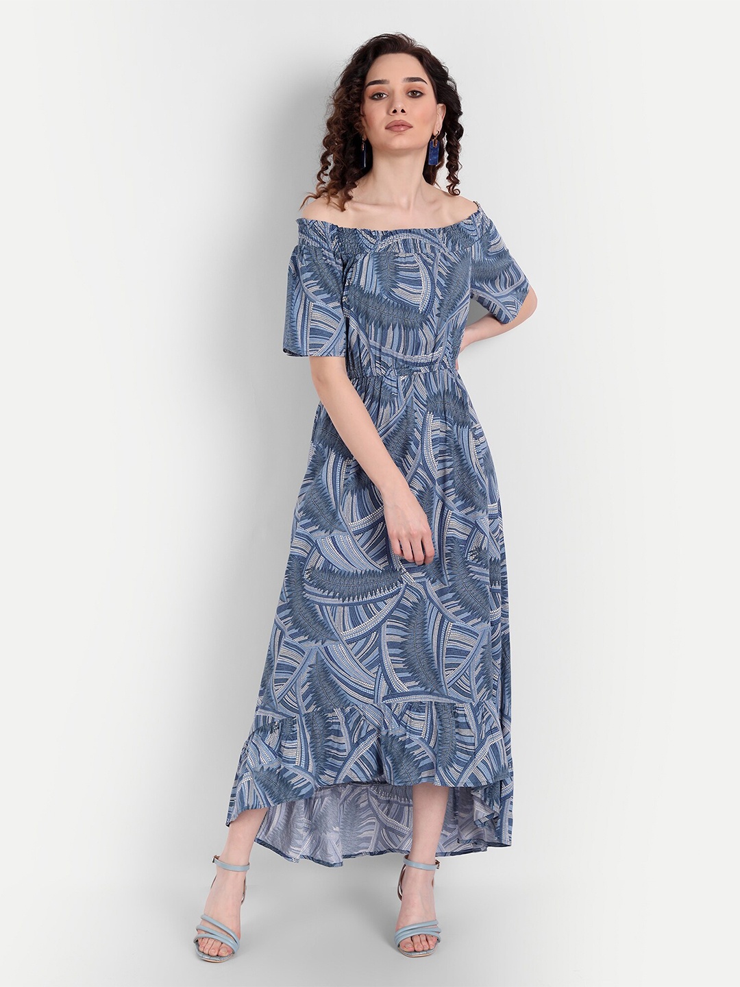 

Aaruvi Ruchi Verma Blue Off-Shoulder Maxi Dress