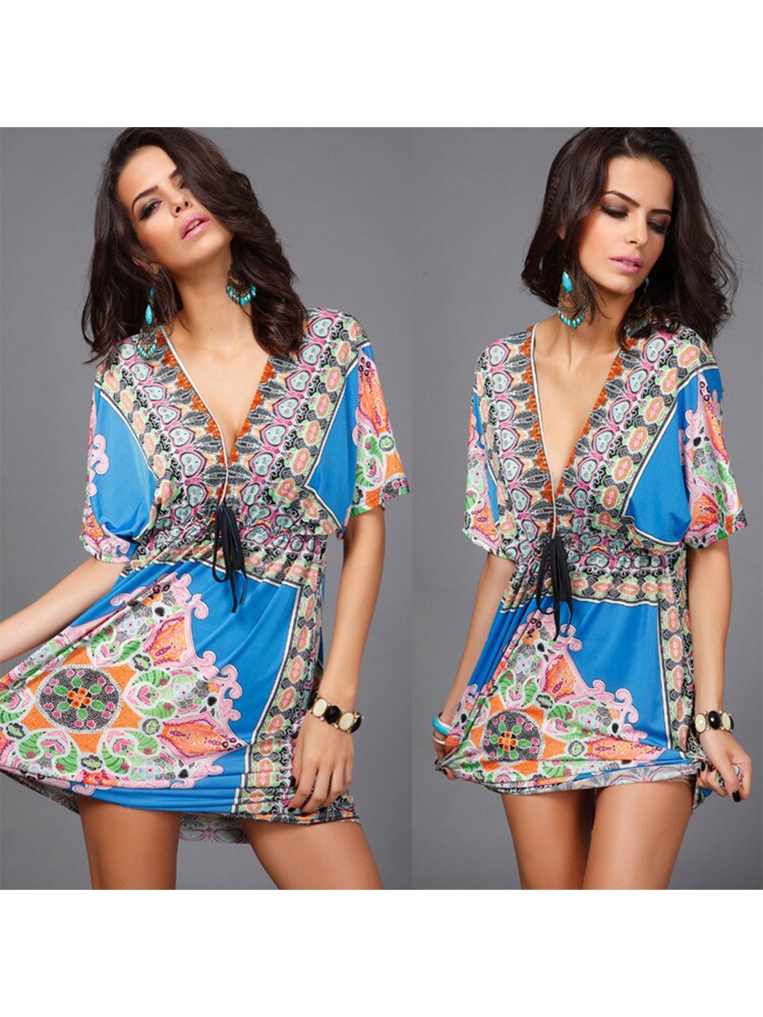 

La Aimee Women Stunning Blue Floral Printed Kaftan Dress