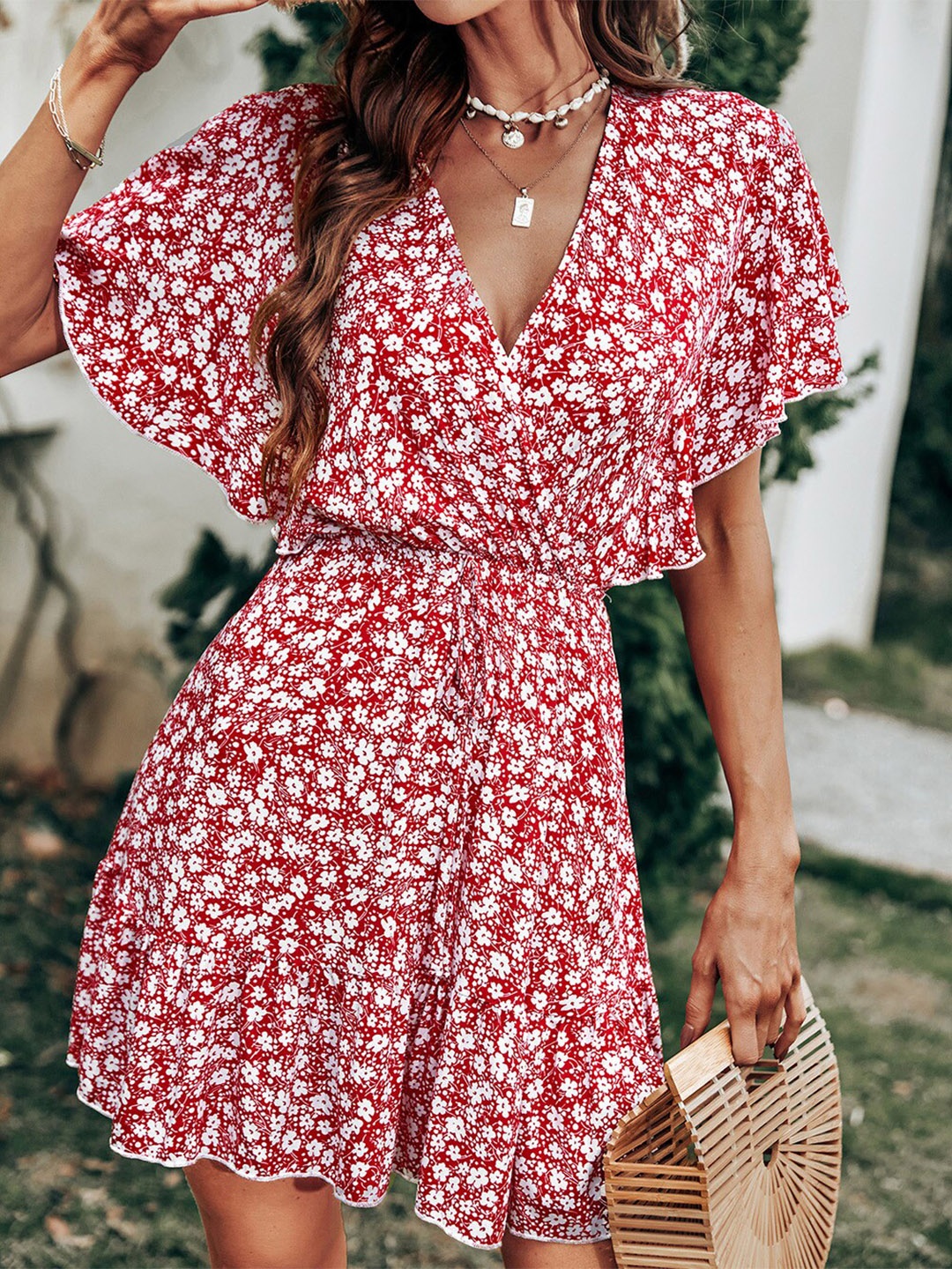 

La Aimee Women Red & White Floral Dress