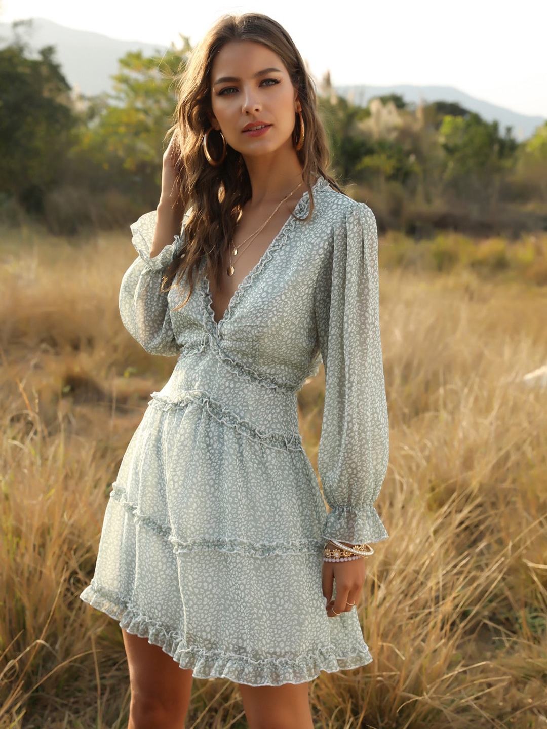

La Aimee Green V-Neck Dress