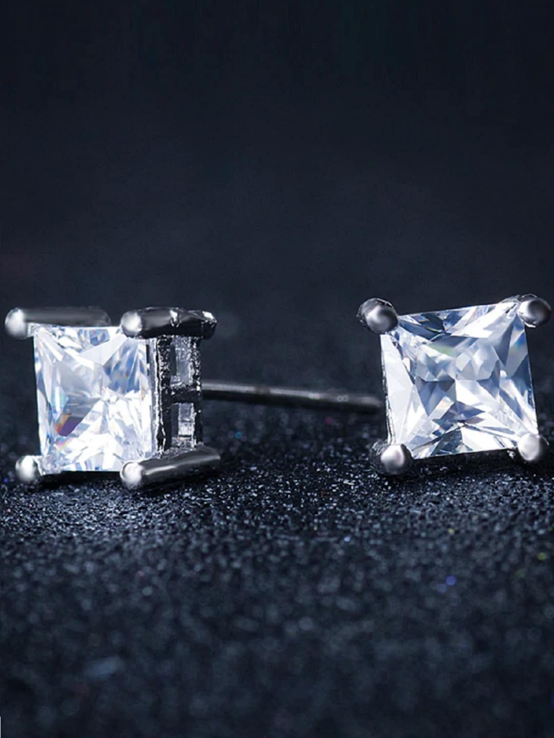 

OOMPH Silver-Toned CZ Square Studs