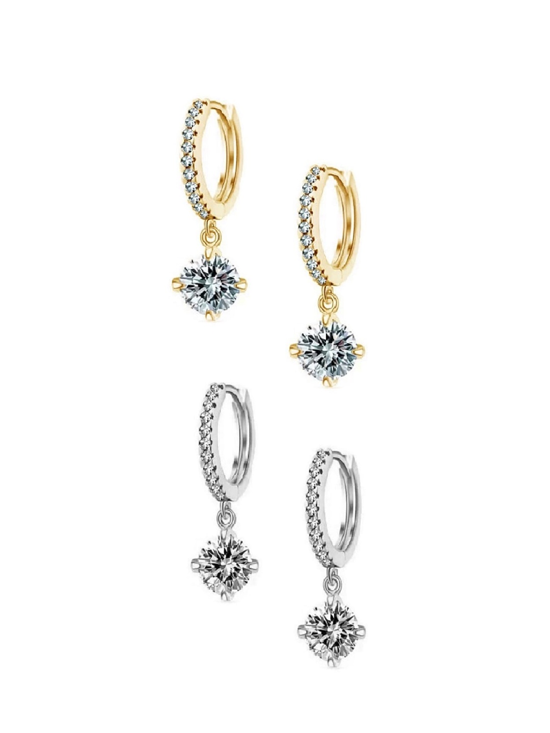 

OOMPH Set of 2Circular Cubic Zirconia Drop Earrings, Gold