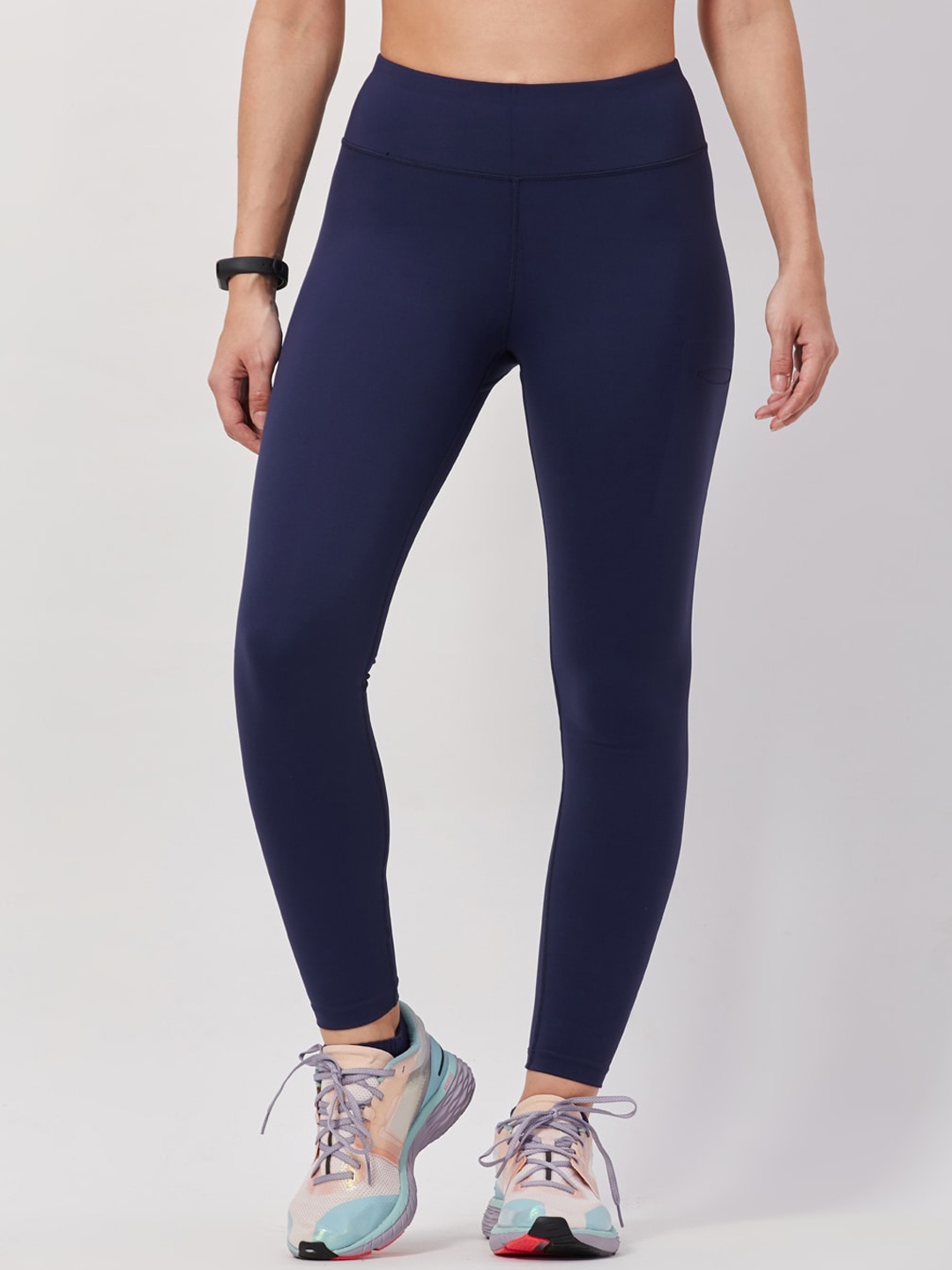 

SEEQ Women Navy Blue Solid Rapid Dry Ankle Length Training Tights