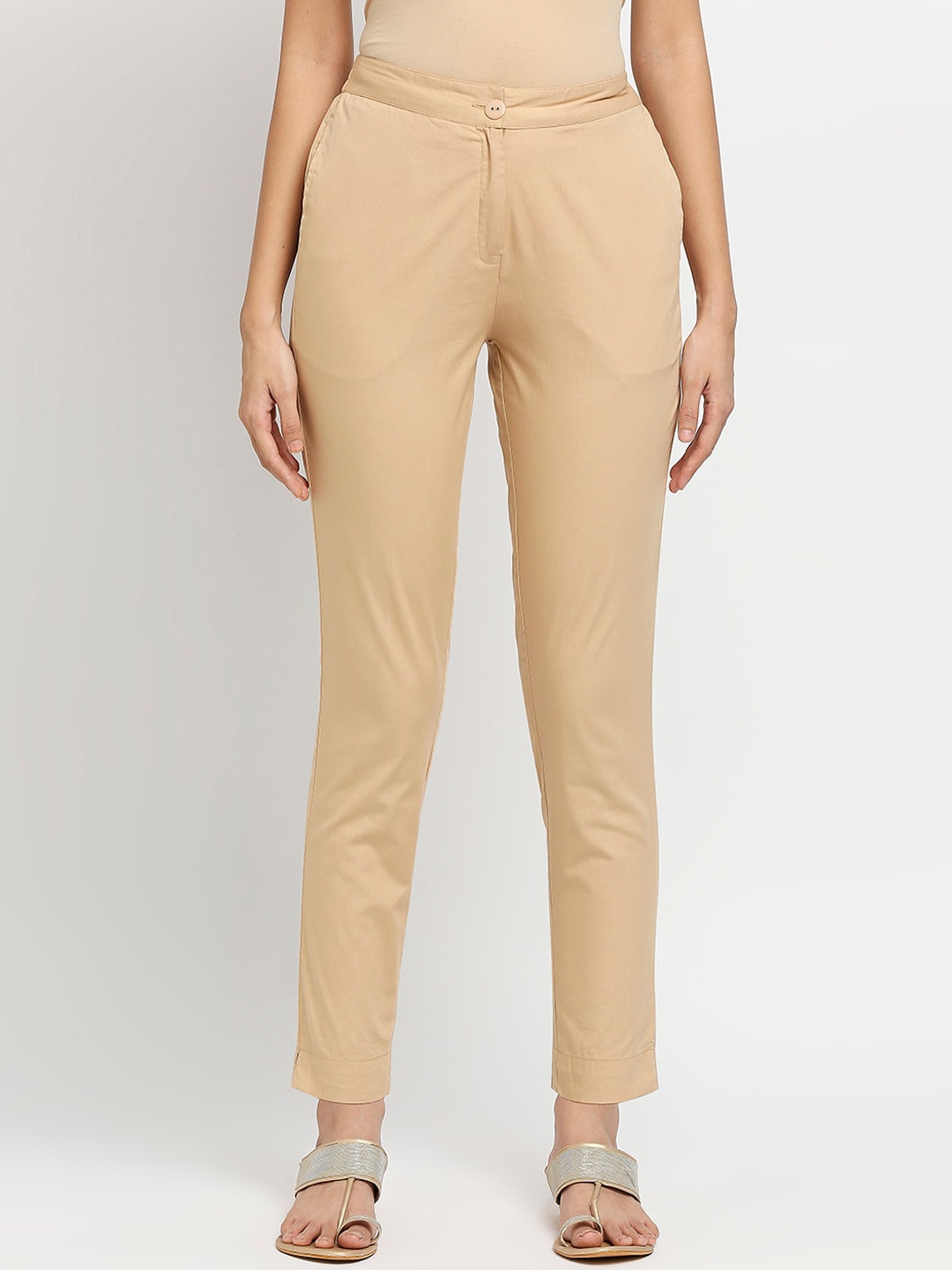 

Ethnicity Women Beige Solid Trousers