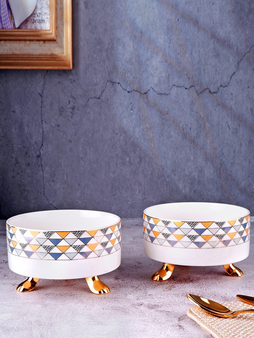 

THE WHITE INK DECOR Set Of 2 Multi-Colored Printed Bowl set