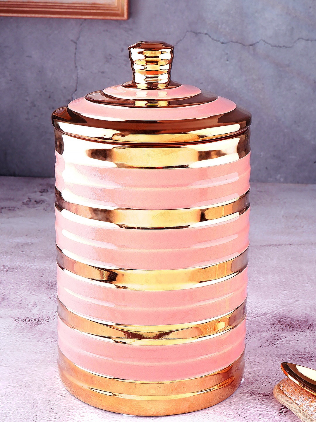 

THE WHITE INK DECOR Brown And Pink Stripe Printed Kitchen Storage