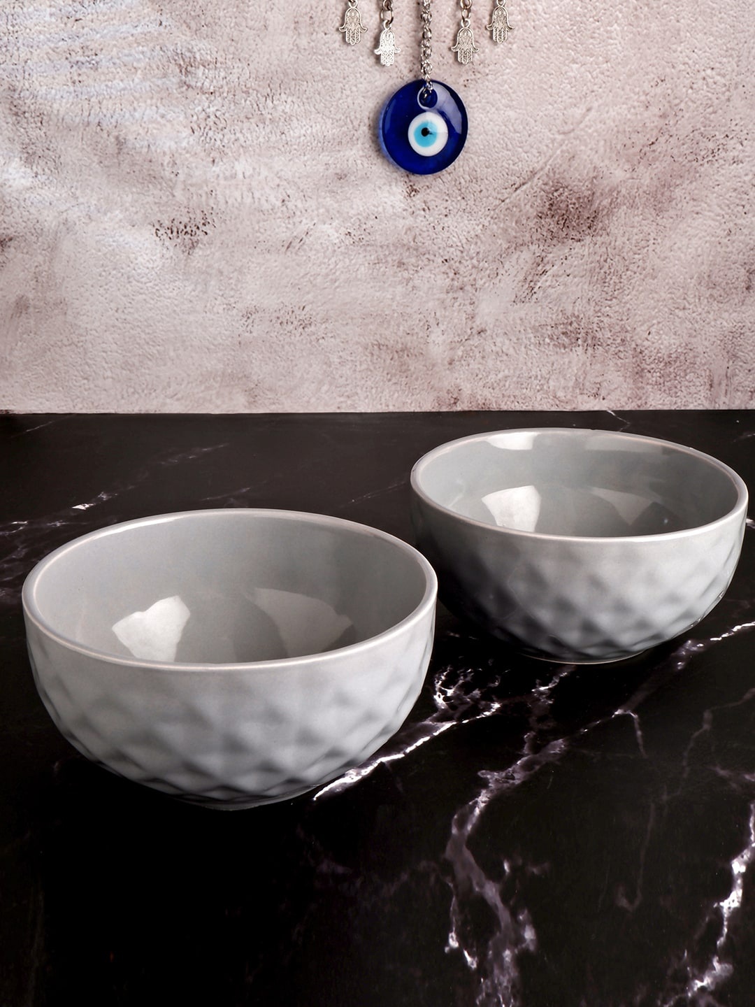 

THE WHITE INK DECOR Set Of 2 Grey Fleur Ceramic Butter Bowls
