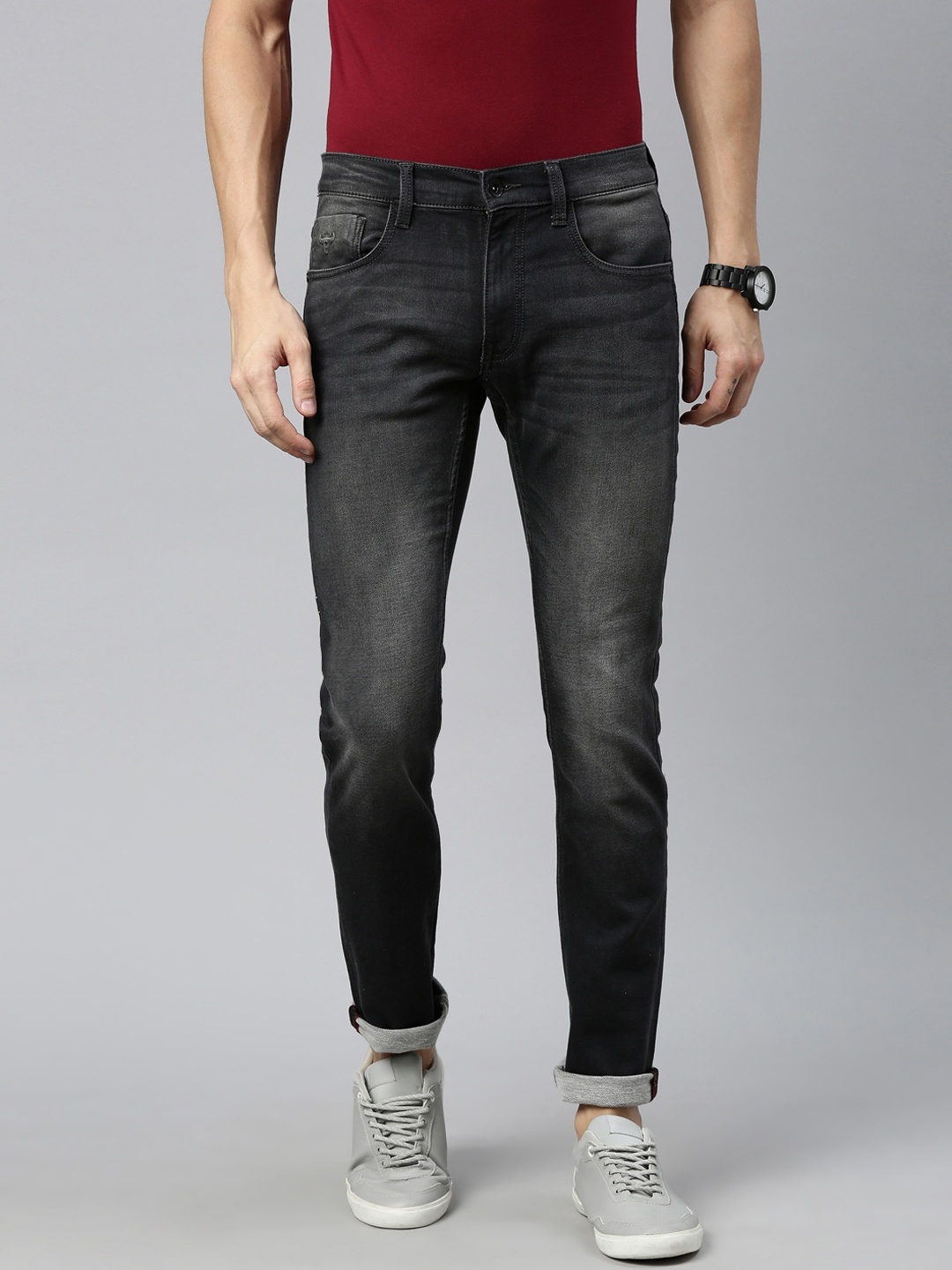 

American Bull Men Black Skinny Fit Heavy Fade Jeans