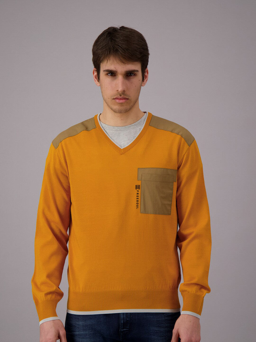 

FREESOUL Men Orange & Brown Pullover