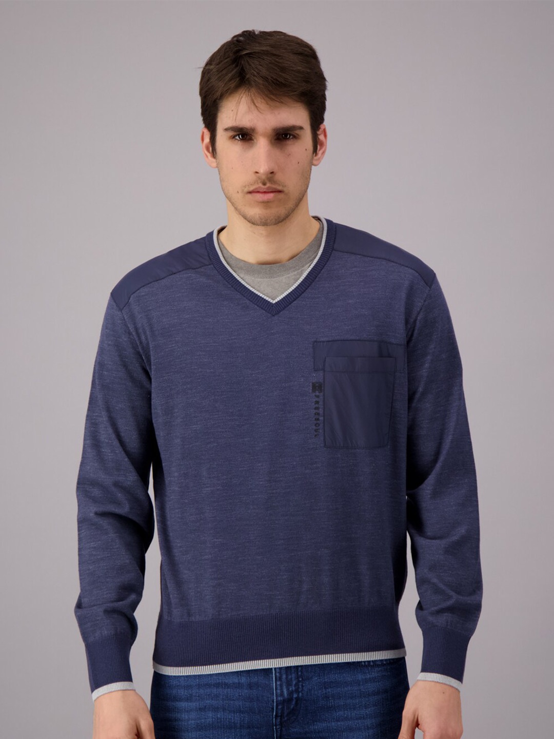 

FREESOUL Men Blue Pullover