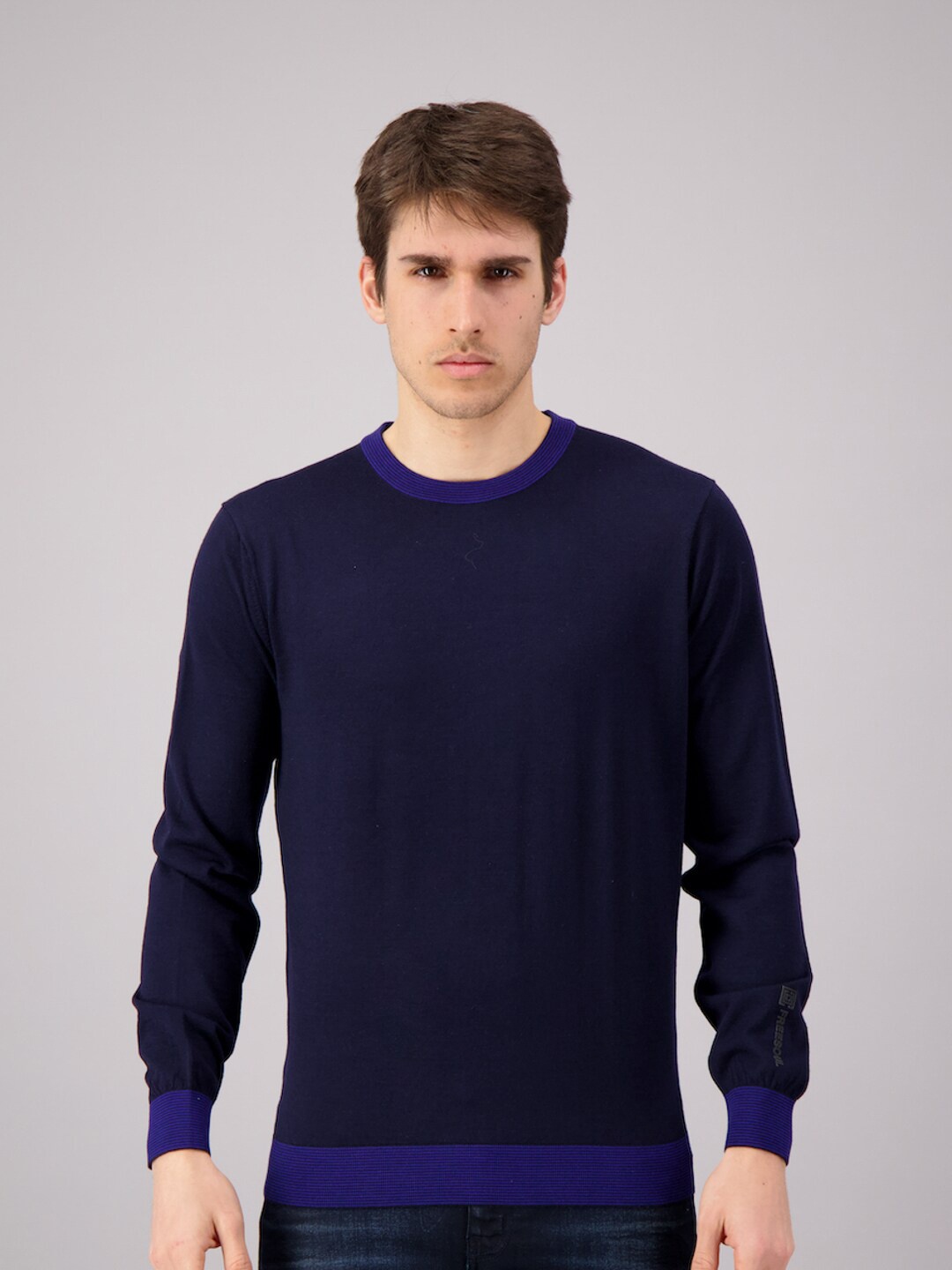 

FREESOUL Men Navy Blue Wool Pullover