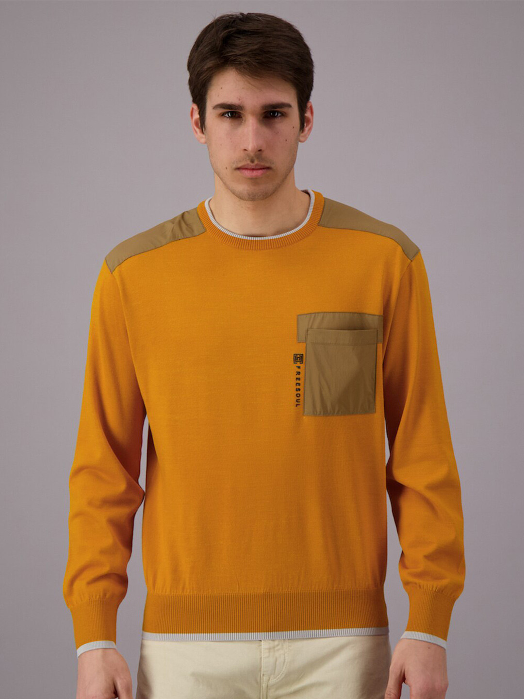 

FREESOUL Men Mustard Yellow Solid Pullover