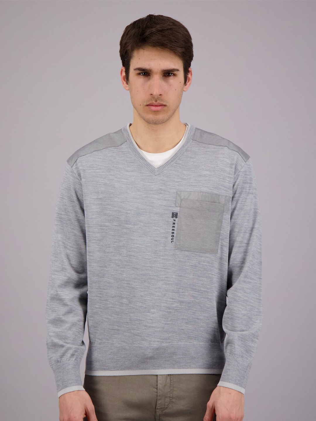 

FREESOUL Men Grey Pullover