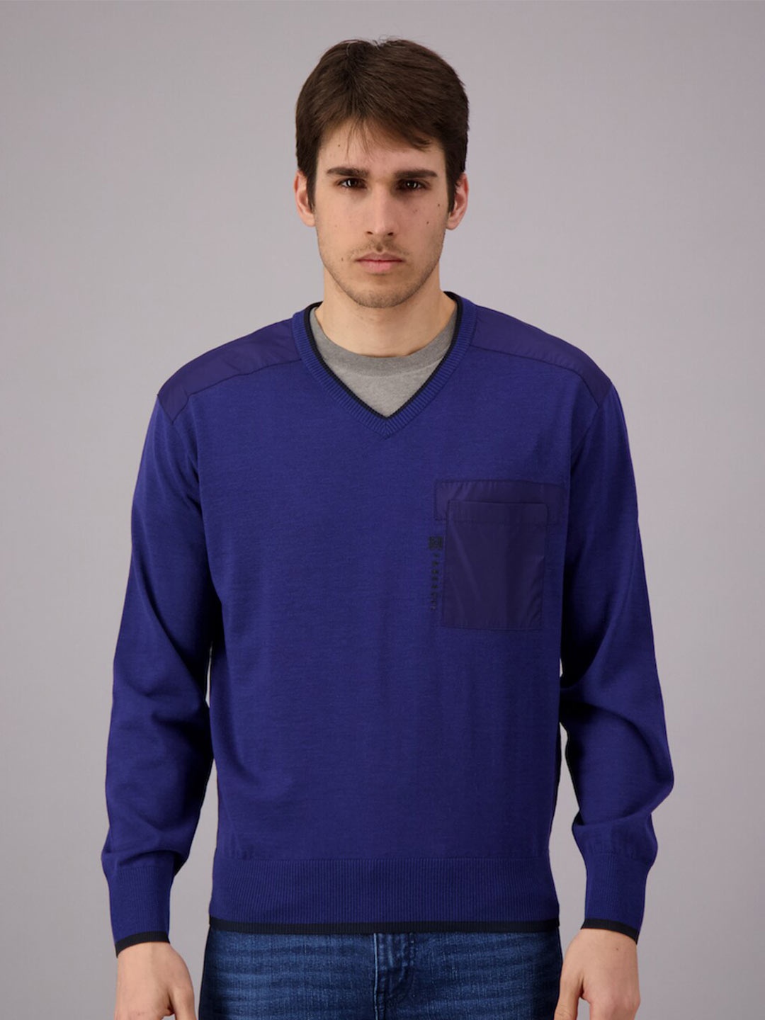 

FREESOUL Men Navy Blue Wool Pullover