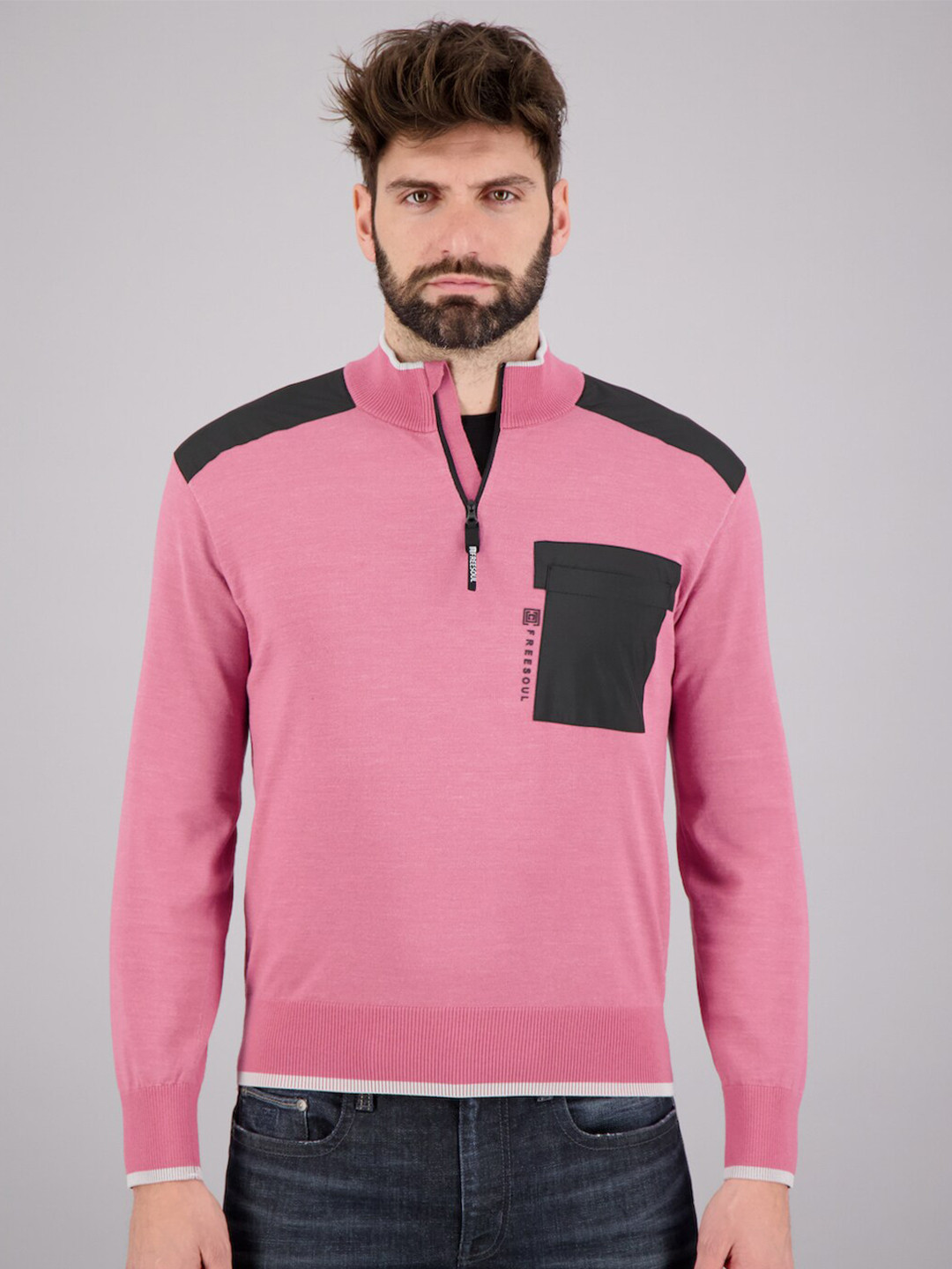

FREESOUL Men Rose & Black Pullover