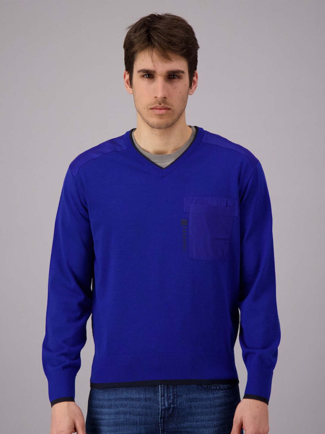 

FREESOUL Men Blue Pullover