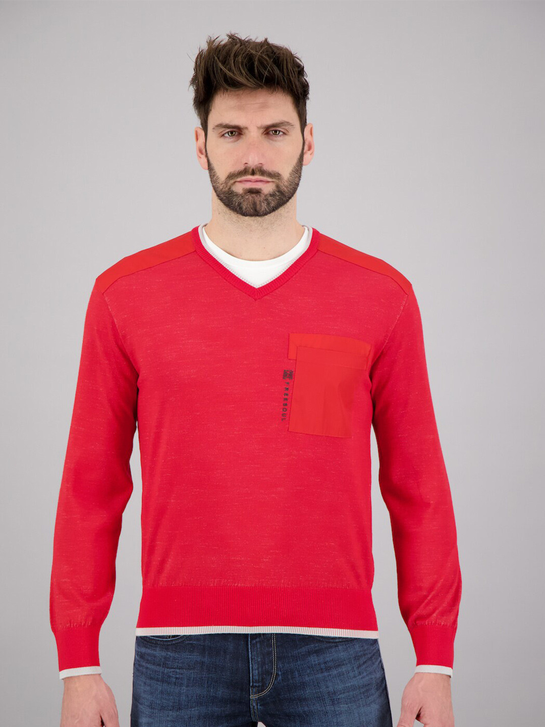 

FREESOUL Men Red Solid Pullover Sweater