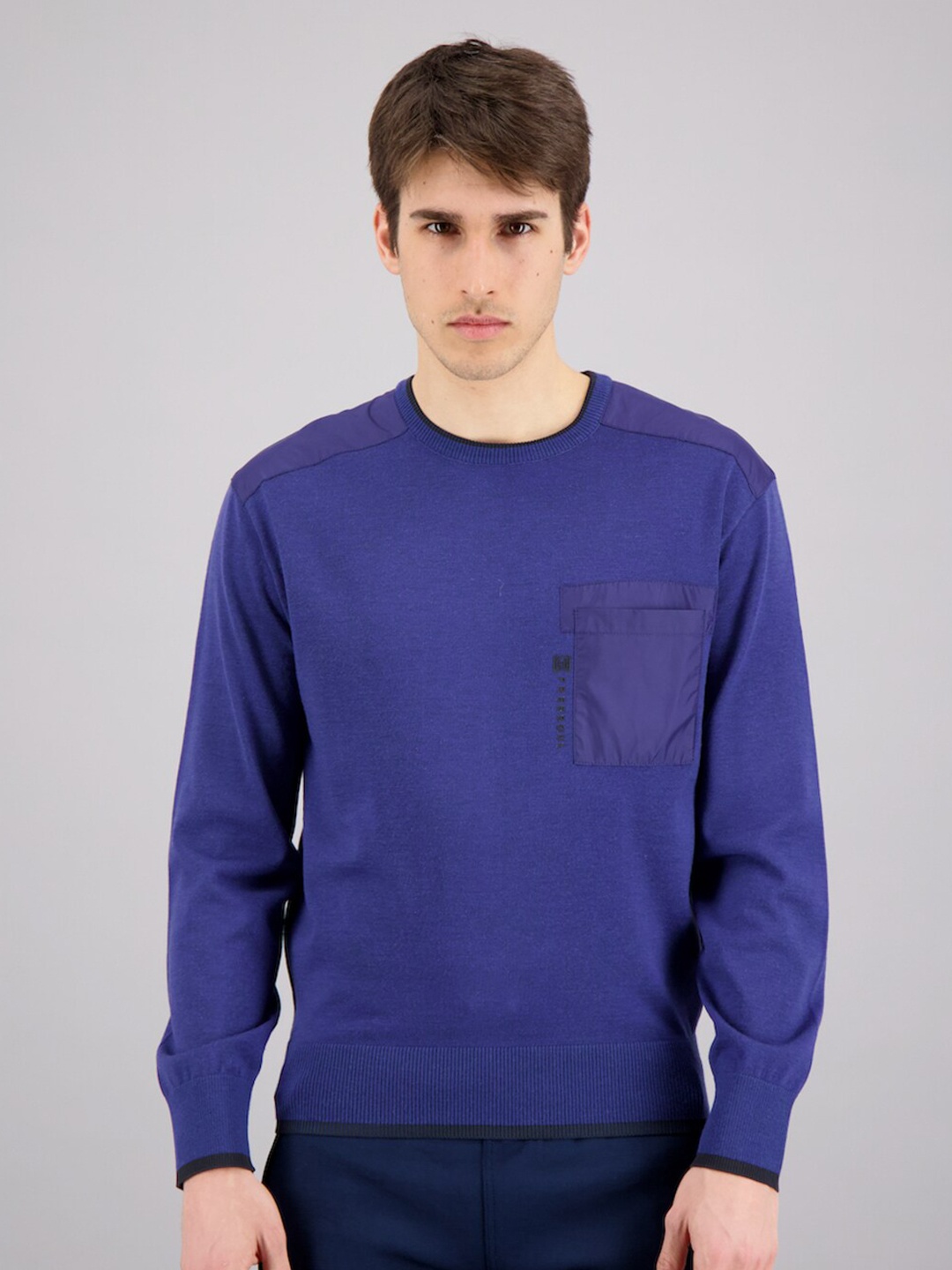 

FREESOUL Men Blue Pullover