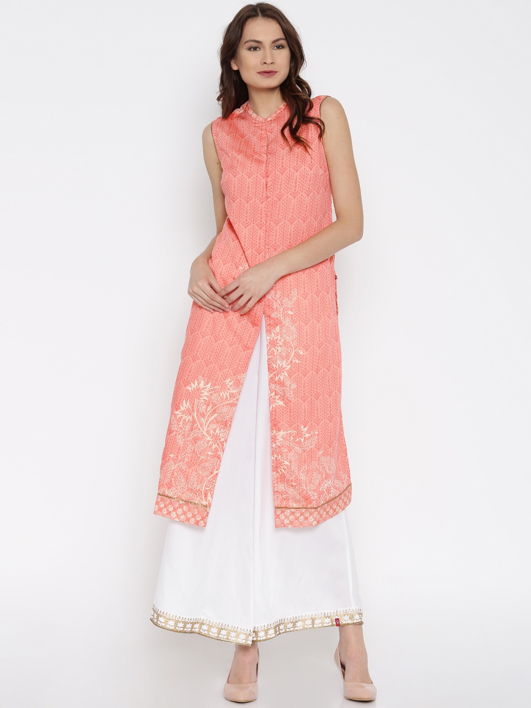 

Biba Women Peach-Coloured Printed Straight Kurta