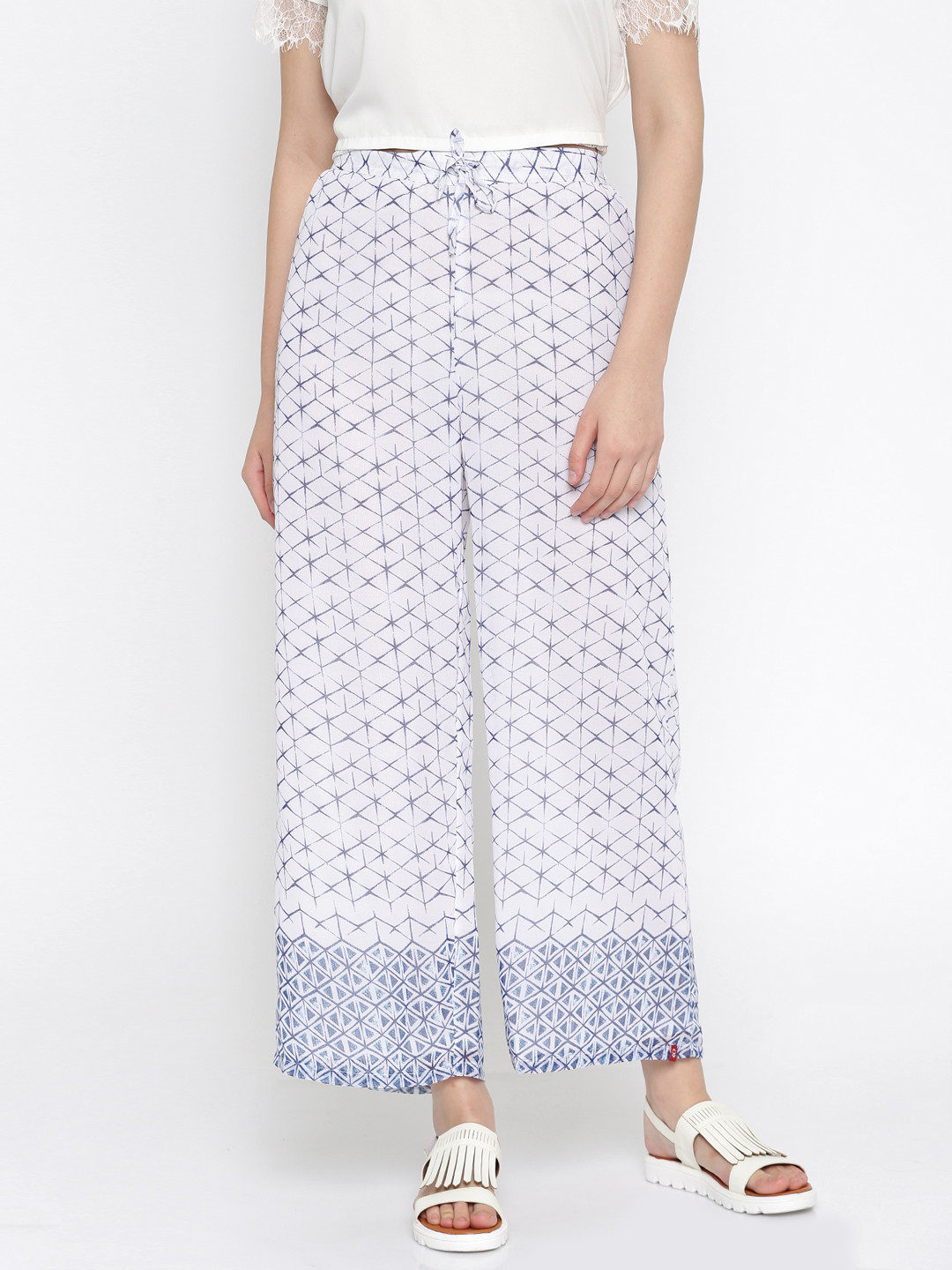 

Biba White & Blue Printed Palazzos