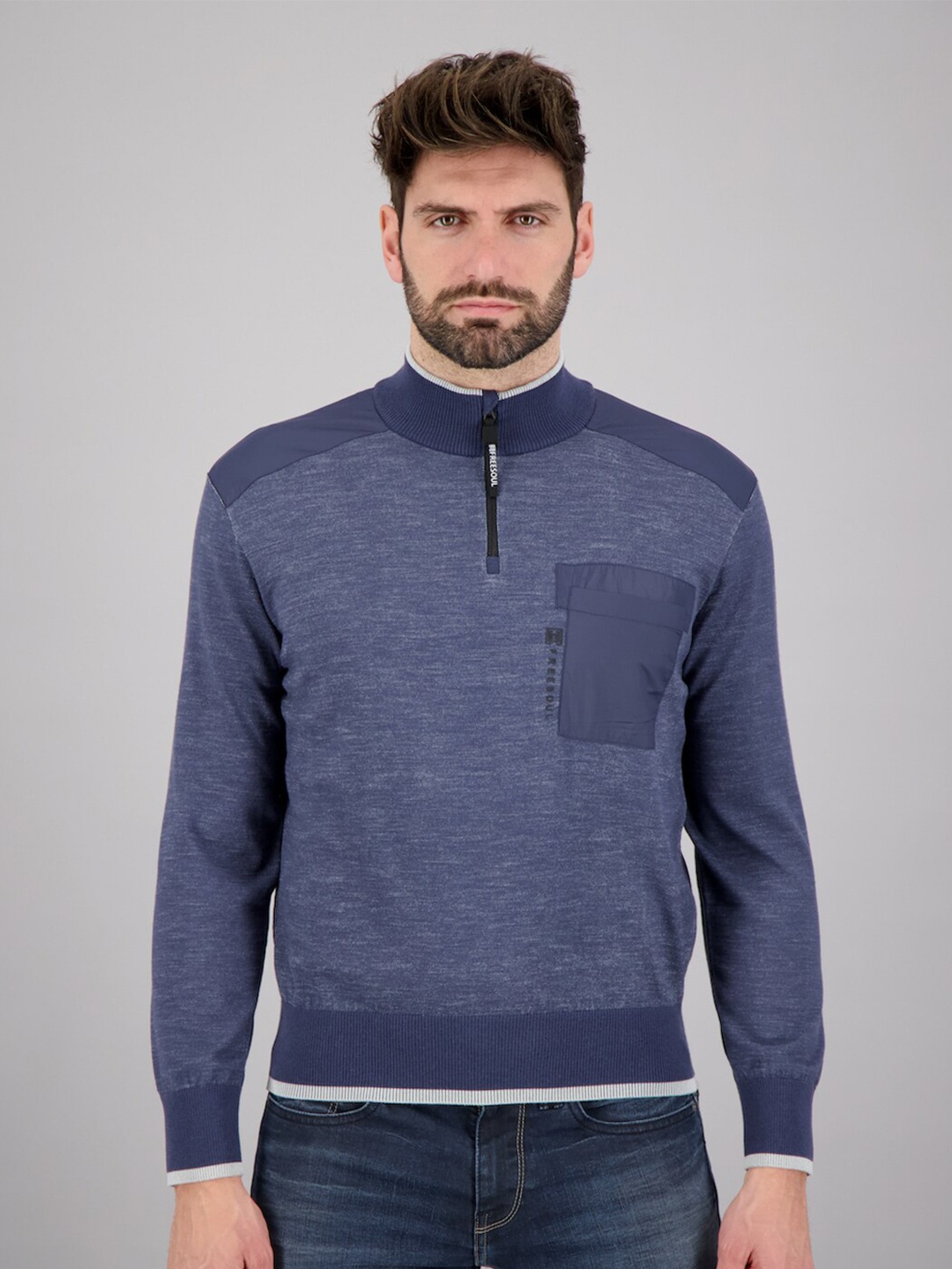 

FREESOUL Men Blue Pullover