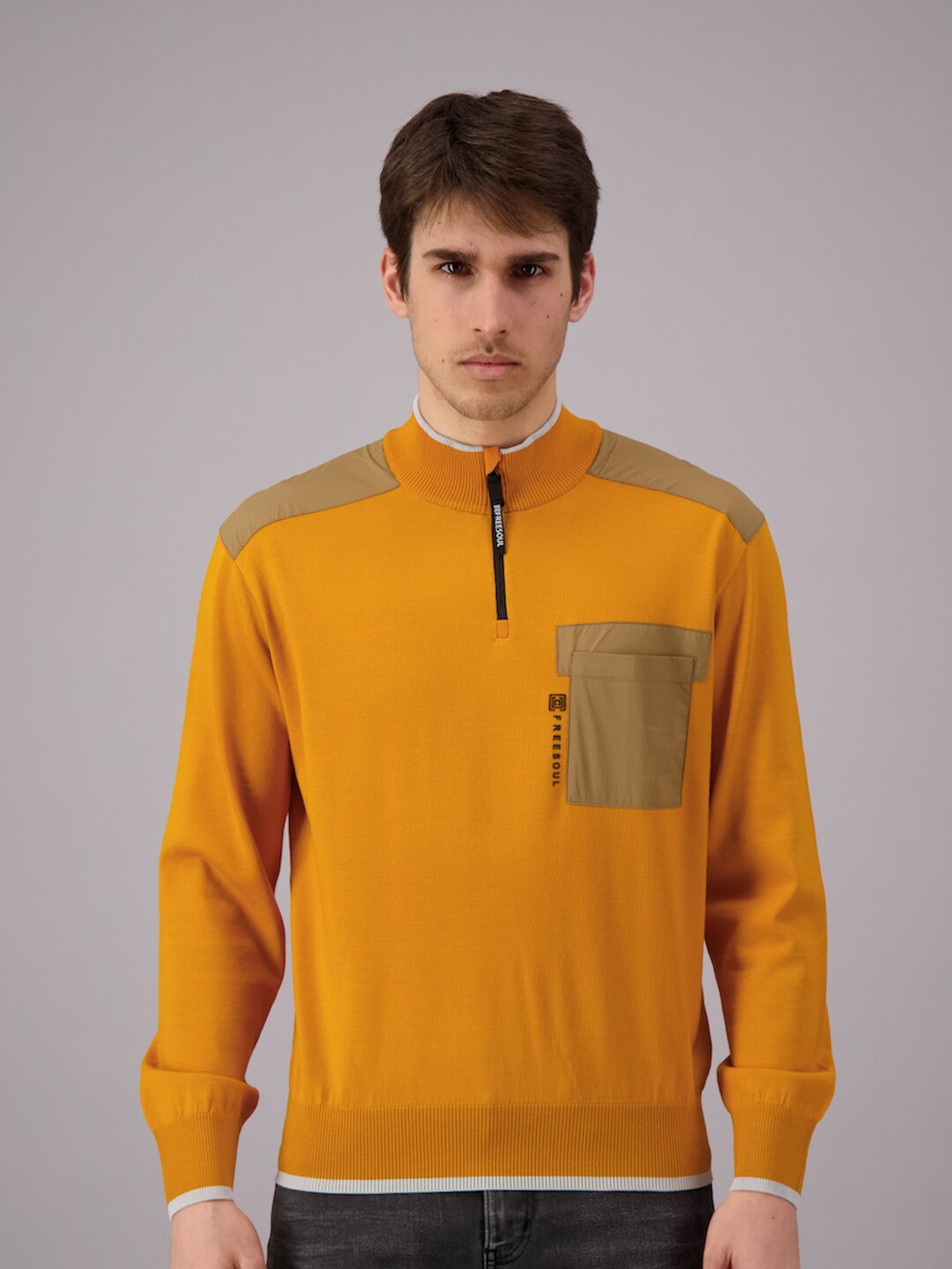 

FREESOUL Men Mustard Yellow Solid Pullover