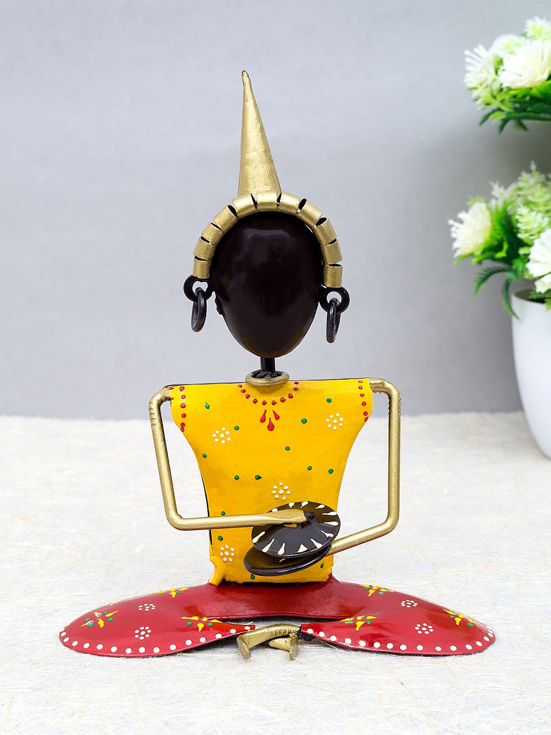 

Golden Peacock Yellow & Red Iron Handcrafted Musicians Showpieces, Multi