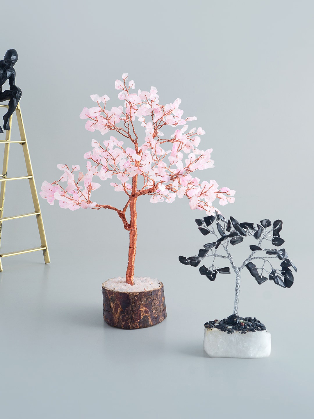 

Golden Peacock Set of 2 Black & Pink Crystal Showpieces