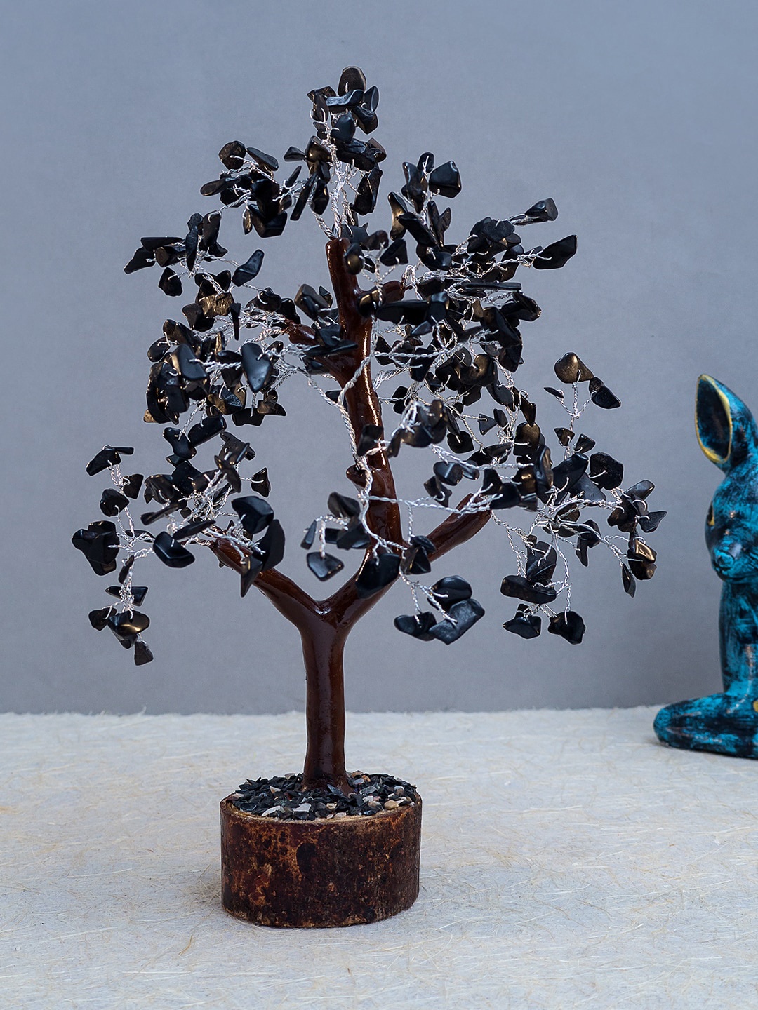 

Golden Peacock Black & Brown Crystal Stone Wish Tree Showpiece