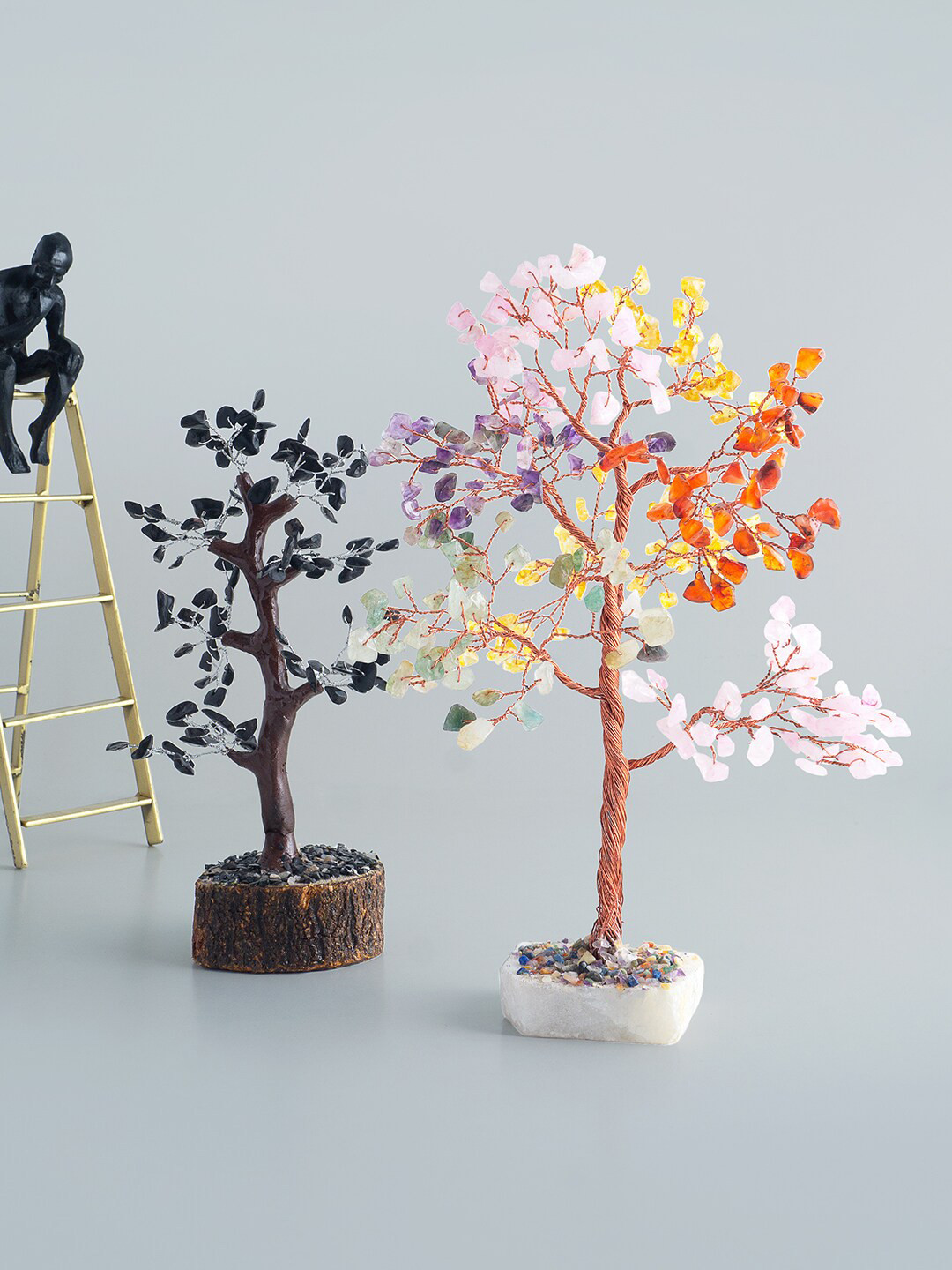 

Golden Peacock Set of 2 Black & Multi-Coloured Crystal Stone Wish Tree Handcrafted Showpiece