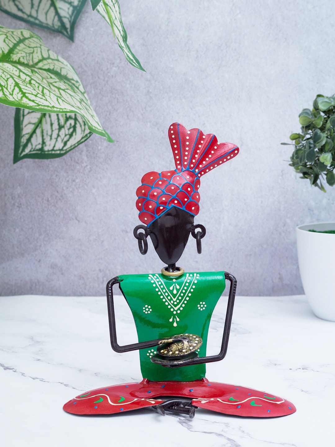 

Golden Peacock Red & Green Musician Figurine Showpiece