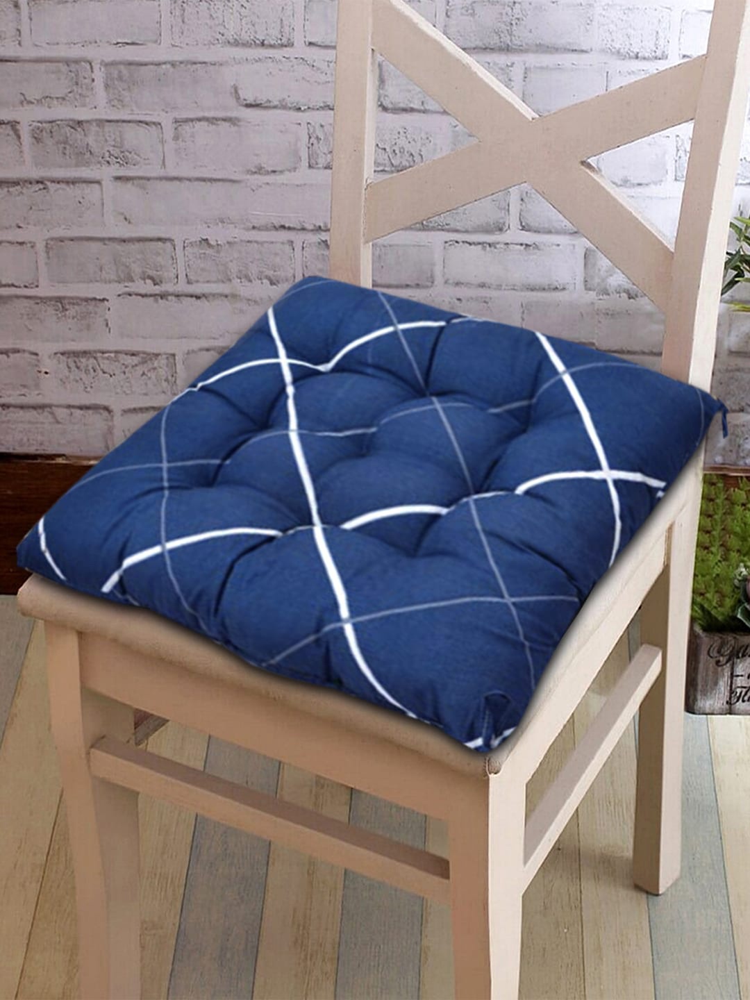 

Kuber Industries Pack of 3 Blue Geometric Printed Microfiber Square Chair Pads
