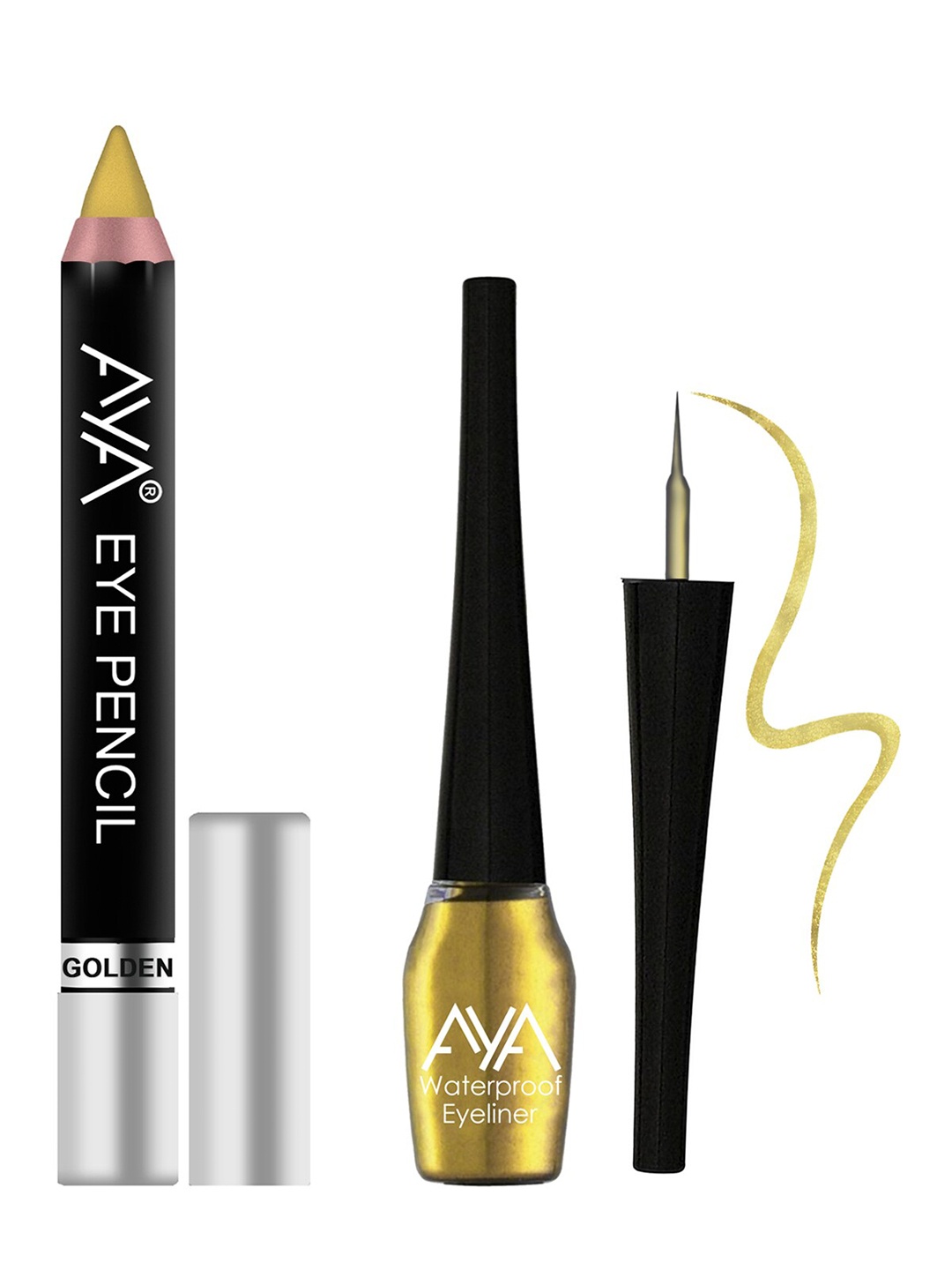 

AYA Set of Eye Pencil Kajal Eyeliner & Waterproof Eyeliner - Golden, Gold