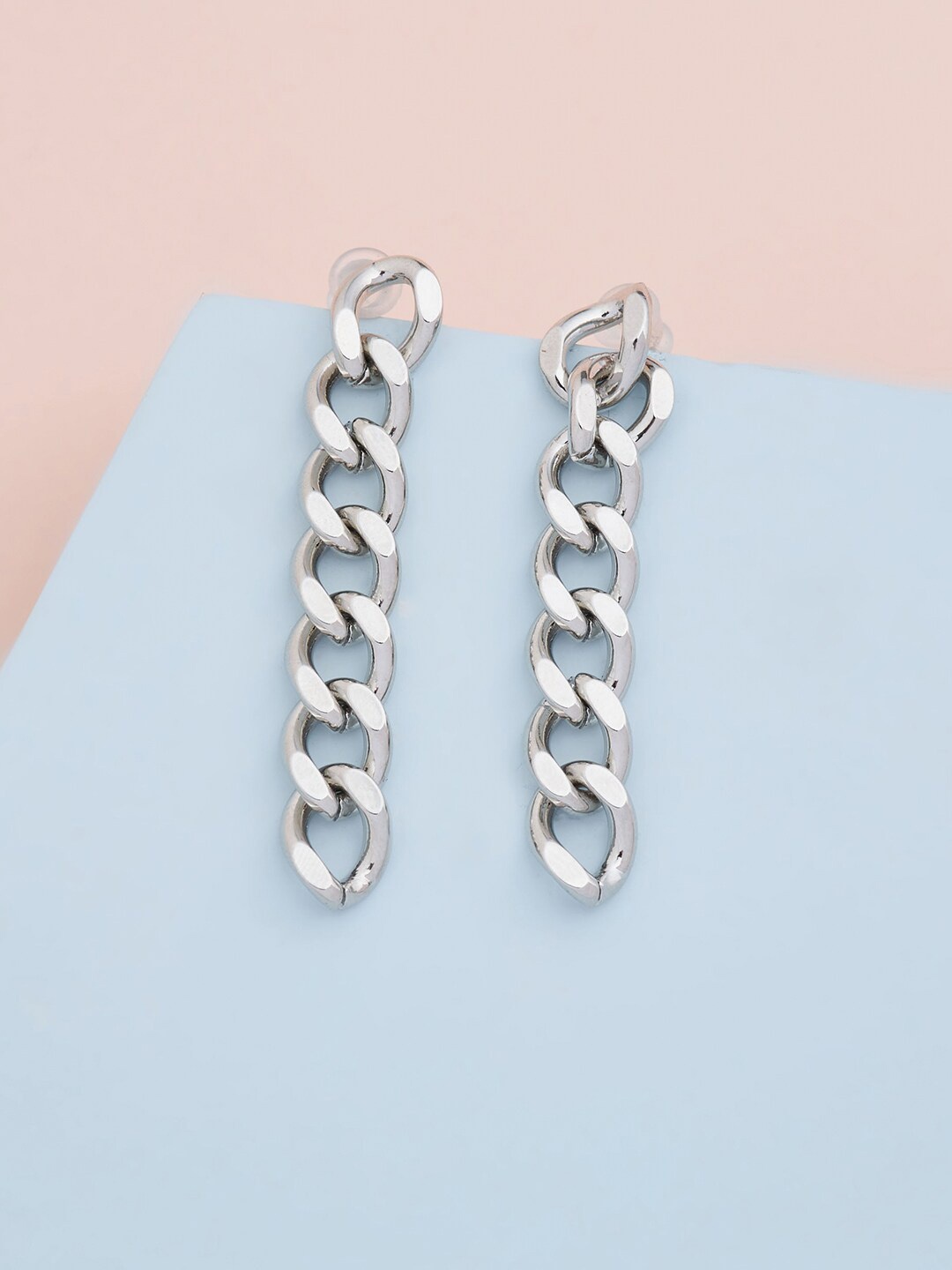 

Kushal's Fashion Jewellery Silver-Toned Contemporary Rhodium Plated Drop Earrings