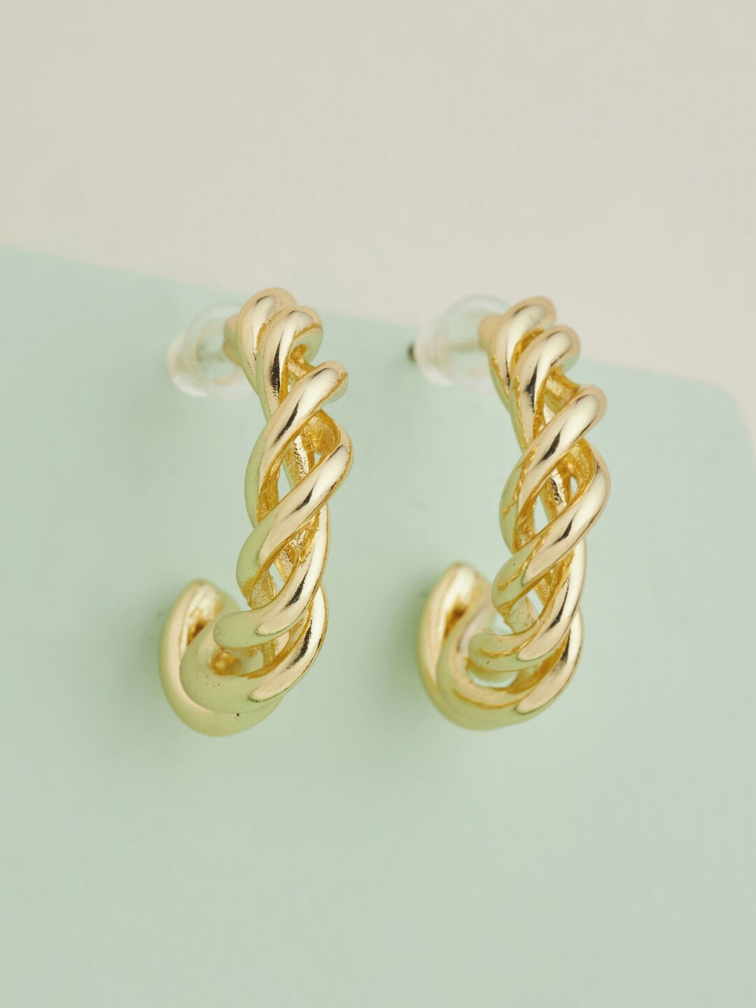 

Kushal's Fashion Jewellery Gold-Plated Crescent Shaped Half Hoop Earrings