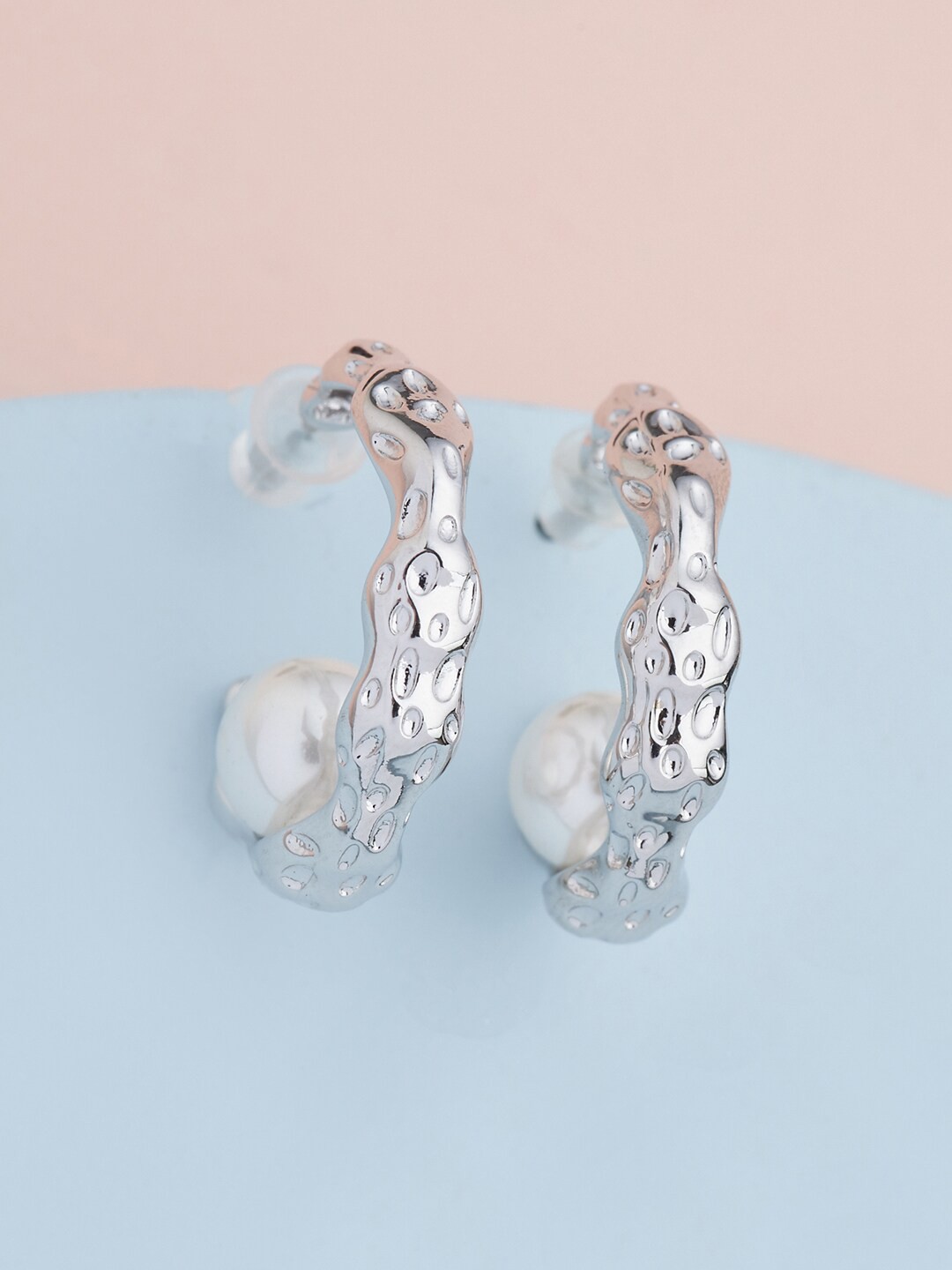 

Kushal's Fashion Jewellery Silver-Toned & White Rhodium Plated Half Hoop Earrings