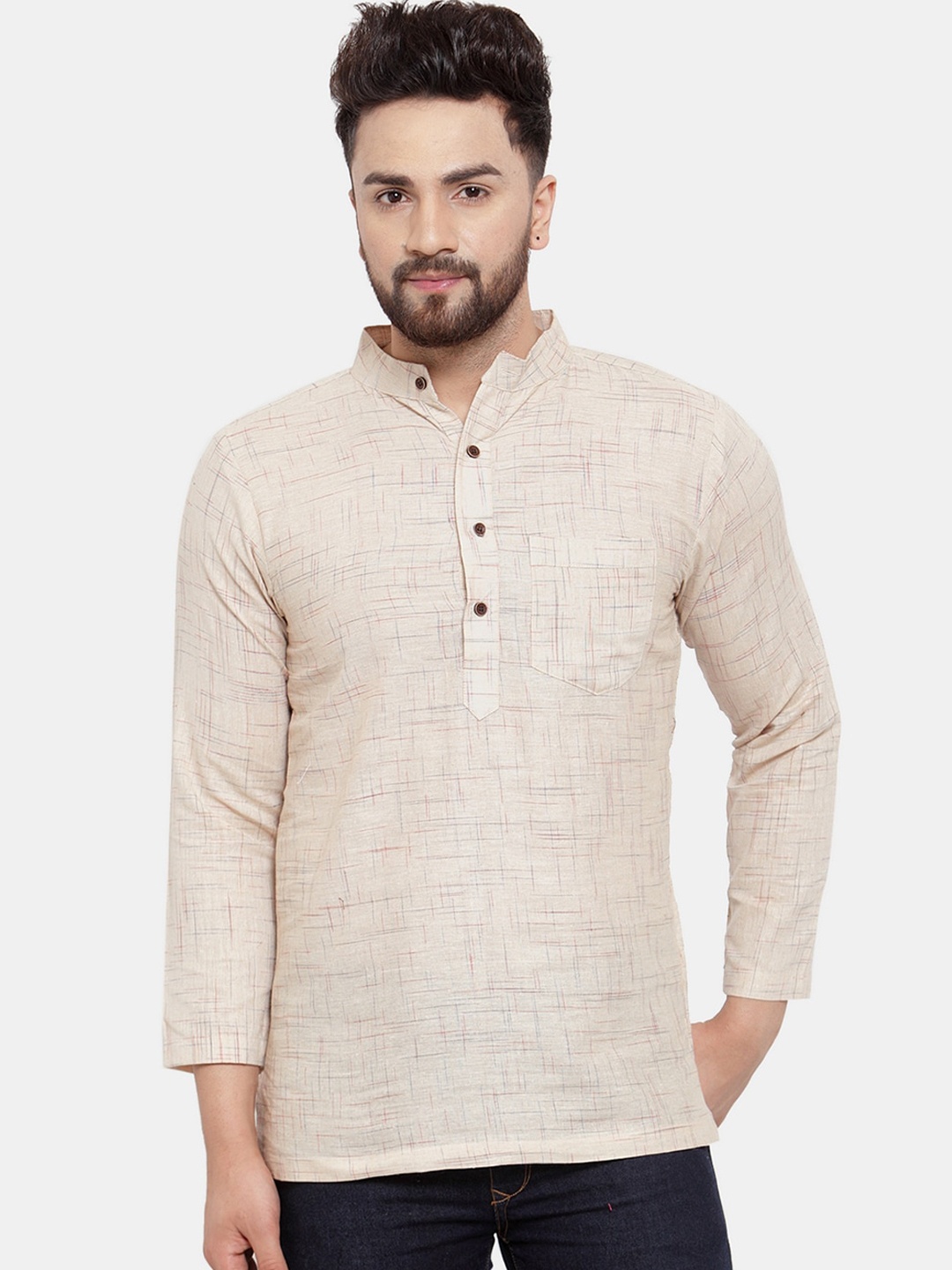 

Sayesha Men Beige Printed Pure Cotton Kurta