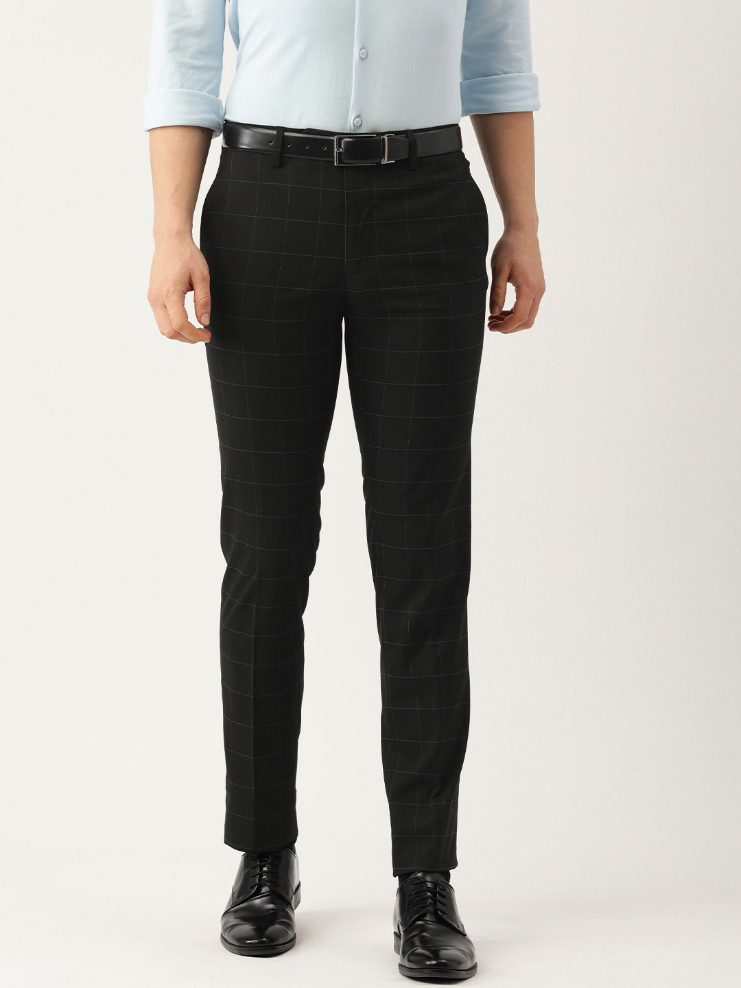 

Peter England Men Navy Blue Checked Slim Fit Formal Trousers